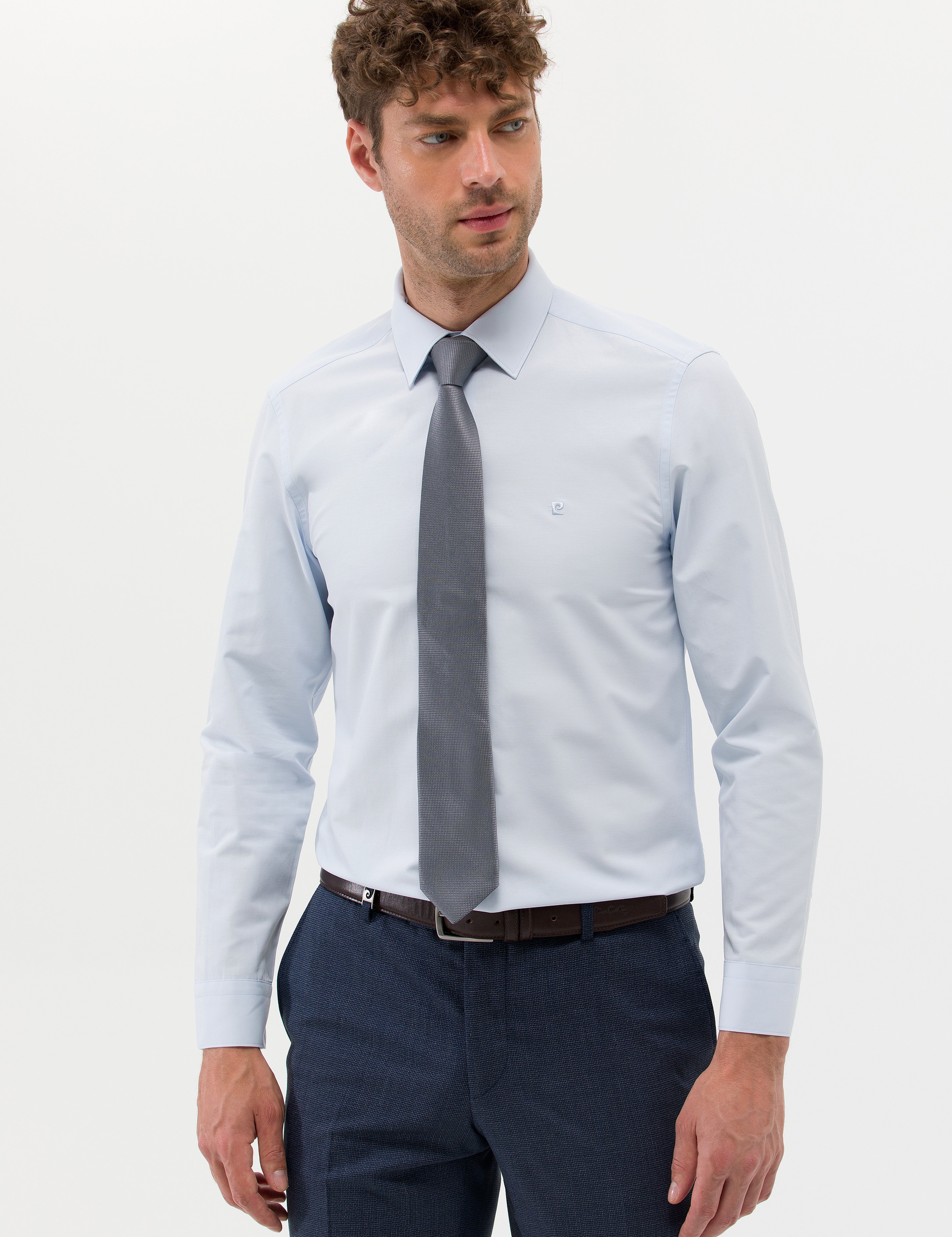 Açık Mavi Slim Fit Uzun Kollu Basic Gömlek - Image 3