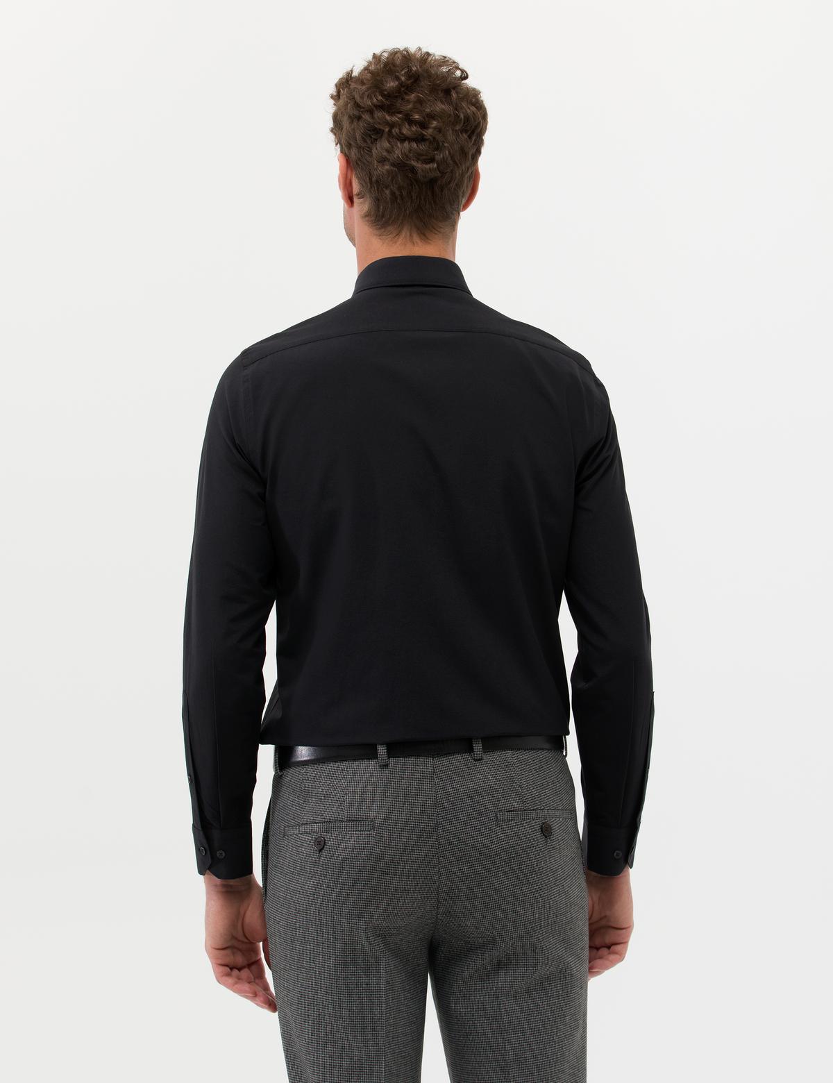 Siyah Slim Fit Uzun Kollu Basic Gömlek - 50277786025