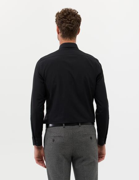Siyah Slim Fit Uzun Kollu Basic Gömlek - 50277786025
