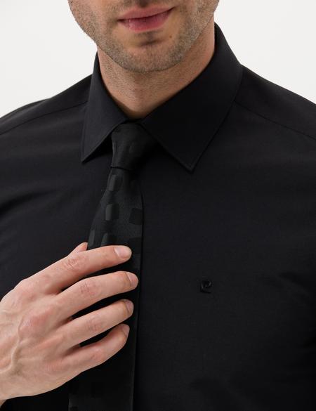 Siyah Slim Fit Uzun Kollu Basic Gömlek - 50277786025