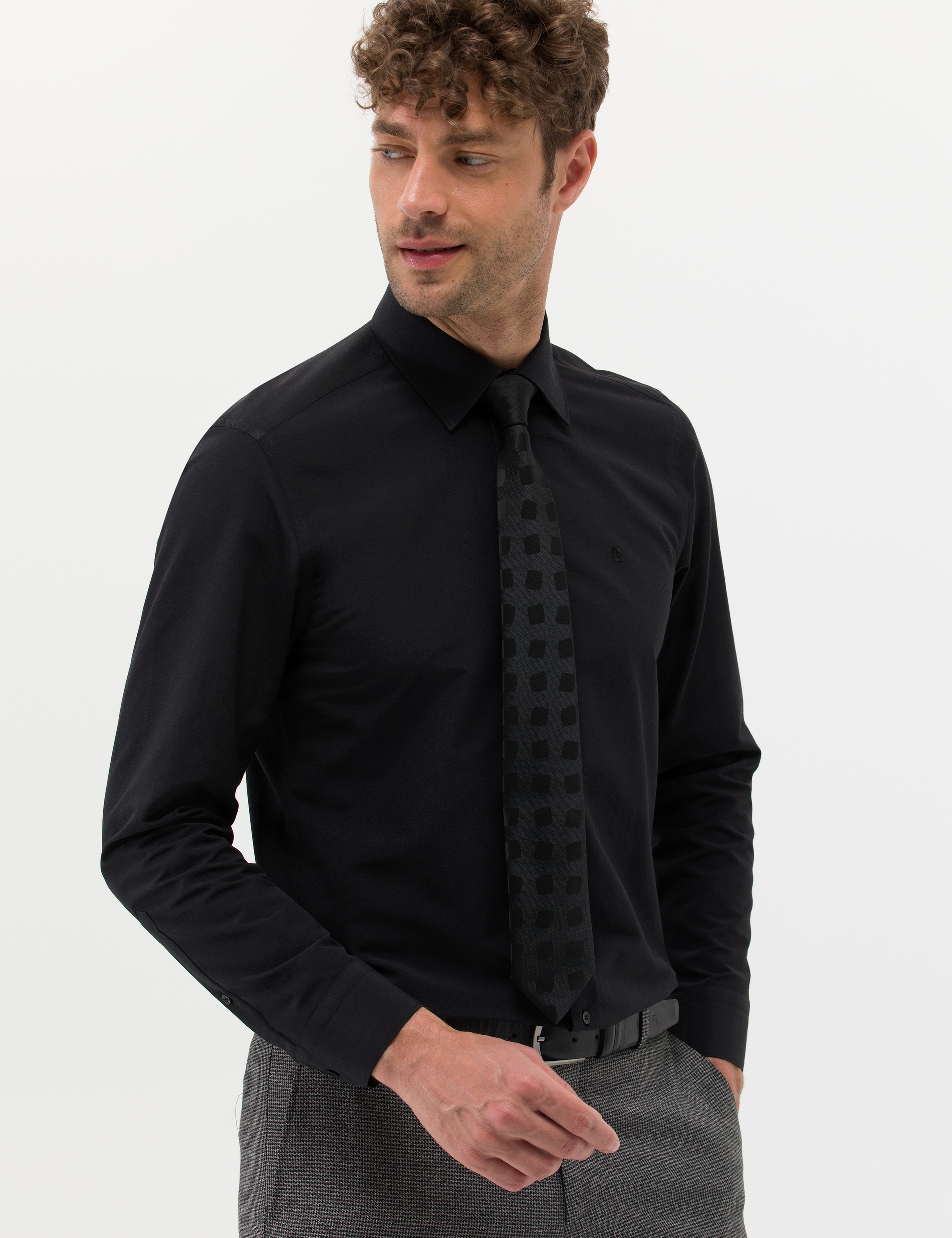 Siyah Slim Fit Uzun Kollu Basic Gömlek - Image 2