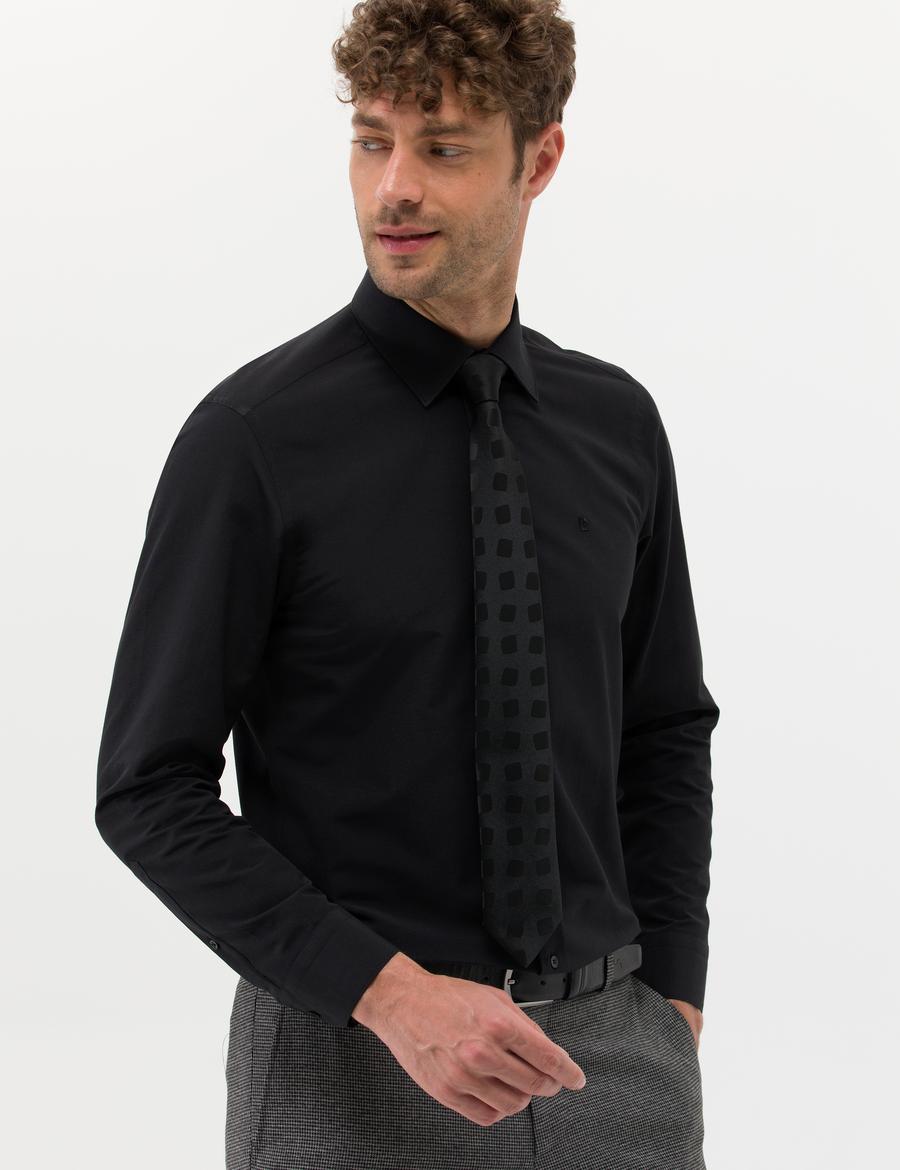 Siyah Slim Fit Uzun Kollu Basic Gömlek