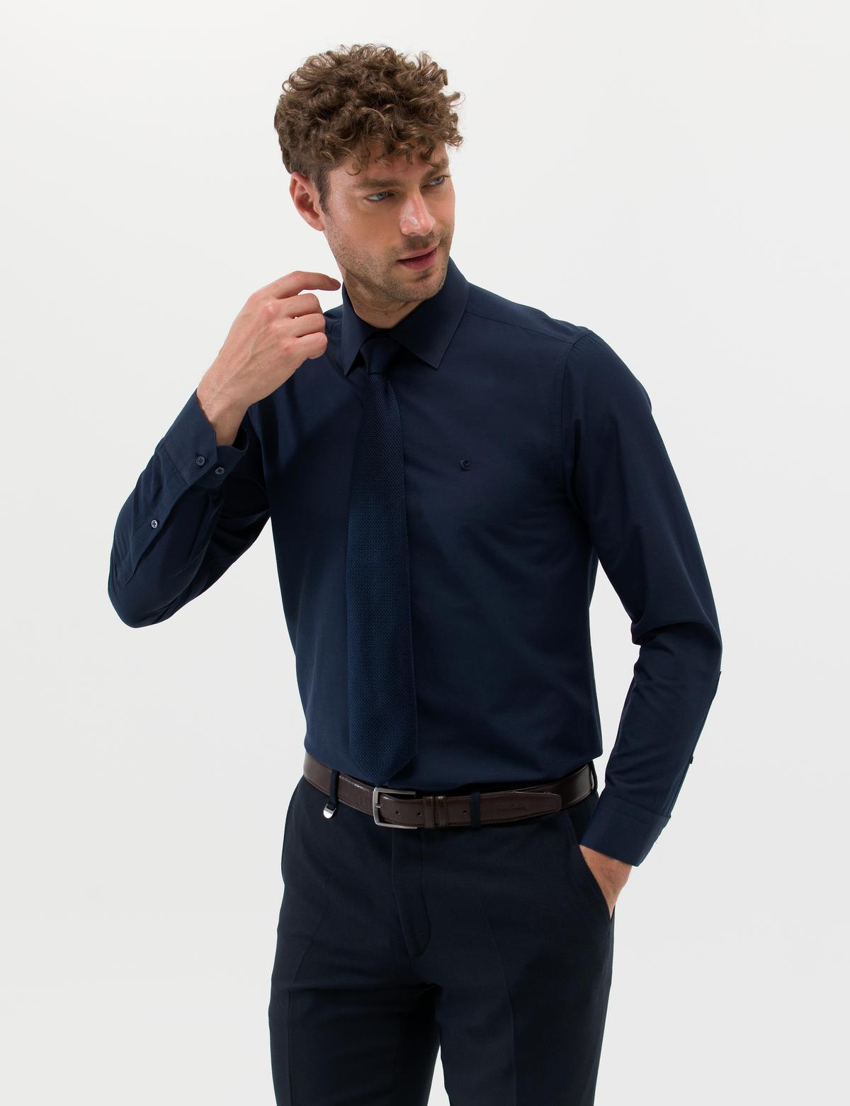 Lacivert Slim Fit Uzun Kollu Basic Gömlek