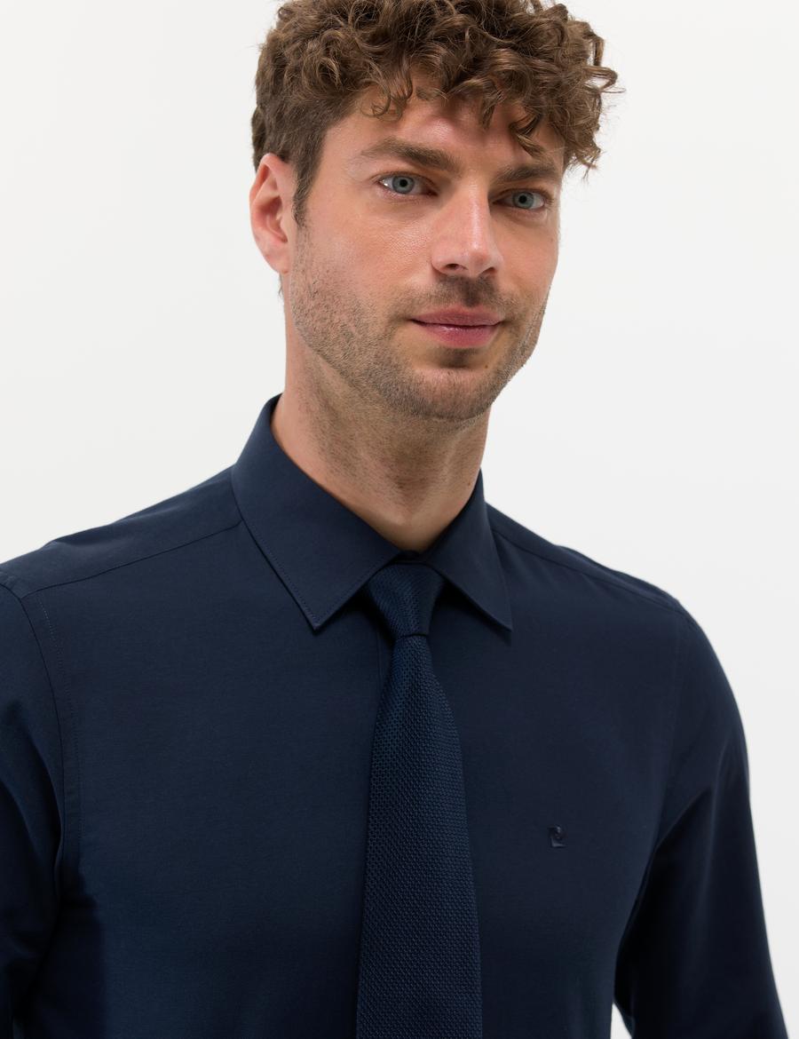 Lacivert Slim Fit Uzun Kollu Basic Gömlek