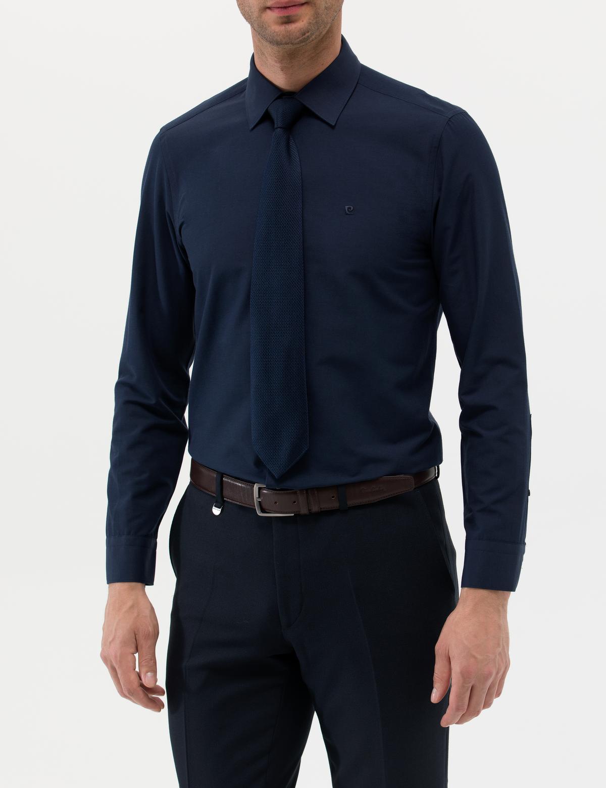 Lacivert Slim Fit Uzun Kollu Basic Gömlek - 50277786028