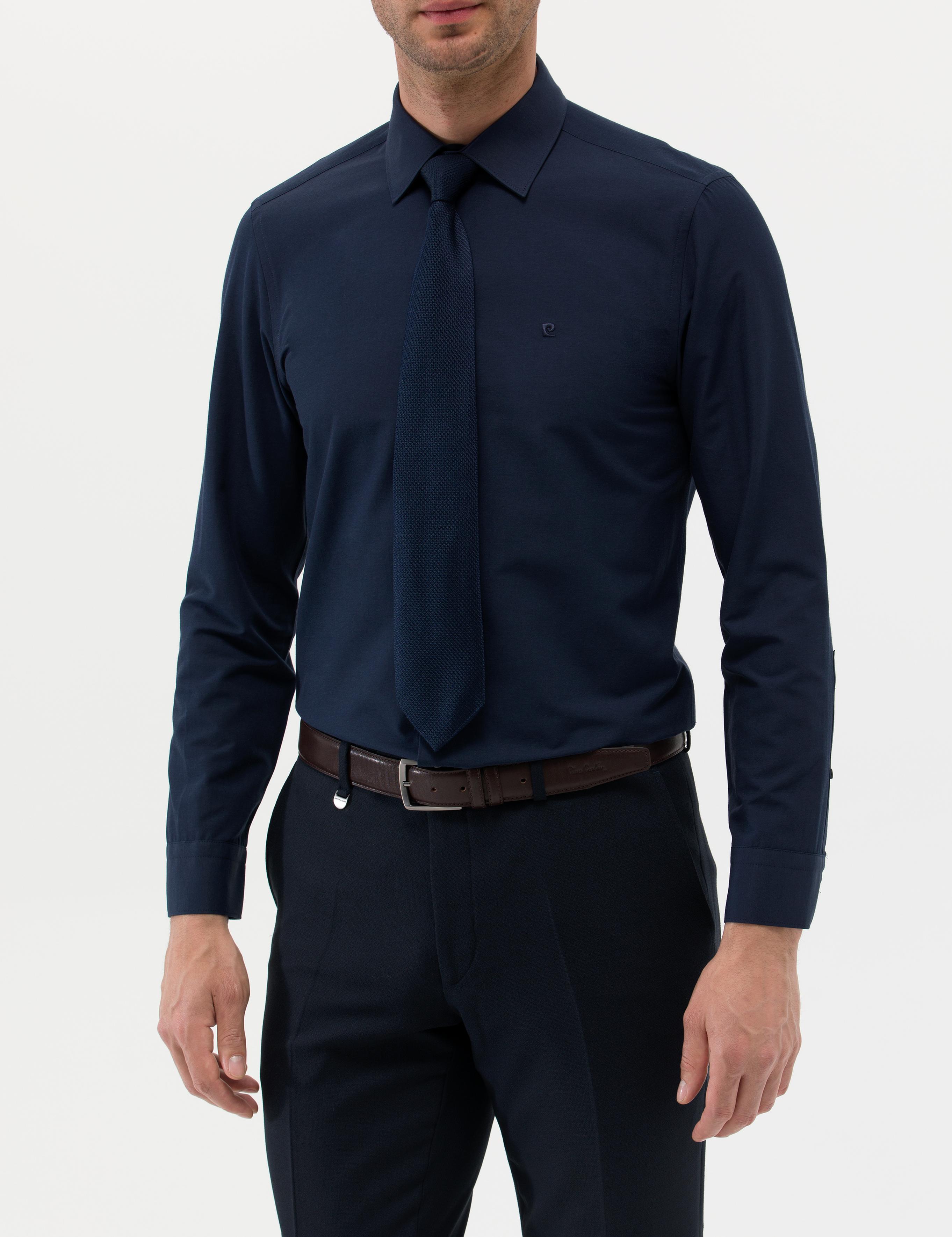 Lacivert Slim Fit Uzun Kollu Basic Gömlek