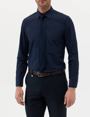 Lacivert Slim Fit Uzun Kollu Basic Gömlek