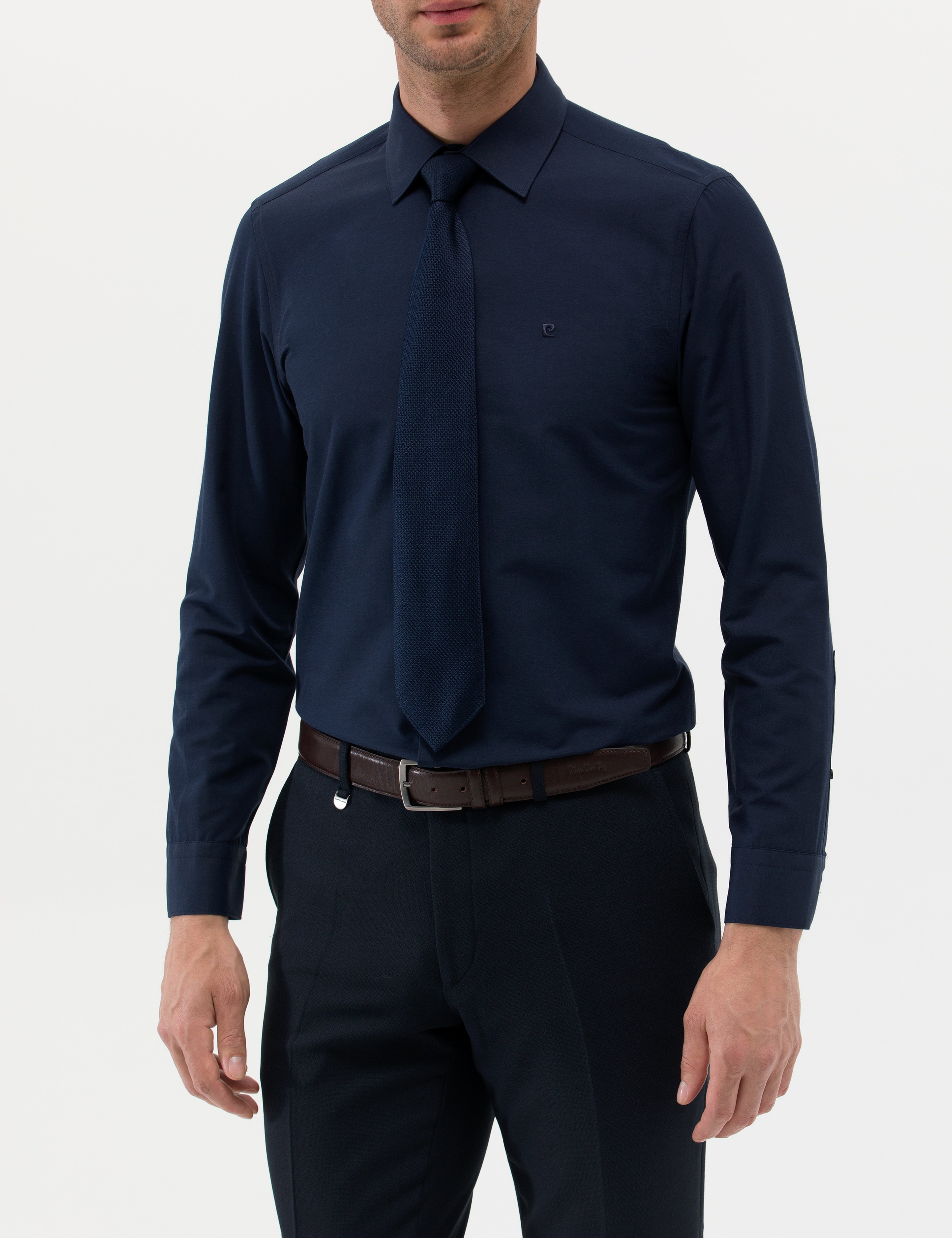 Lacivert Slim Fit Uzun Kollu Basic Gömlek