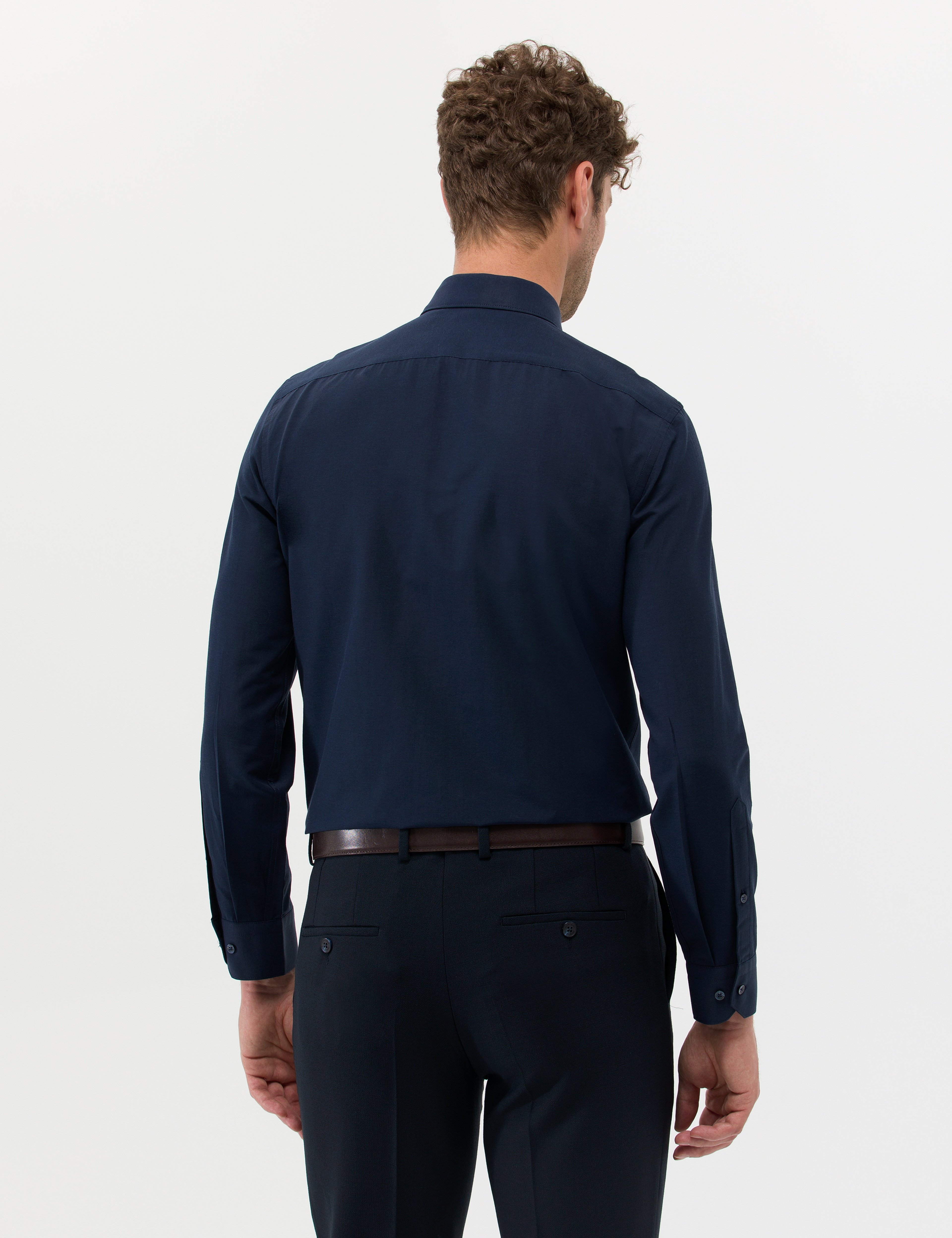 Lacivert Slim Fit Uzun Kollu Basic Gömlek