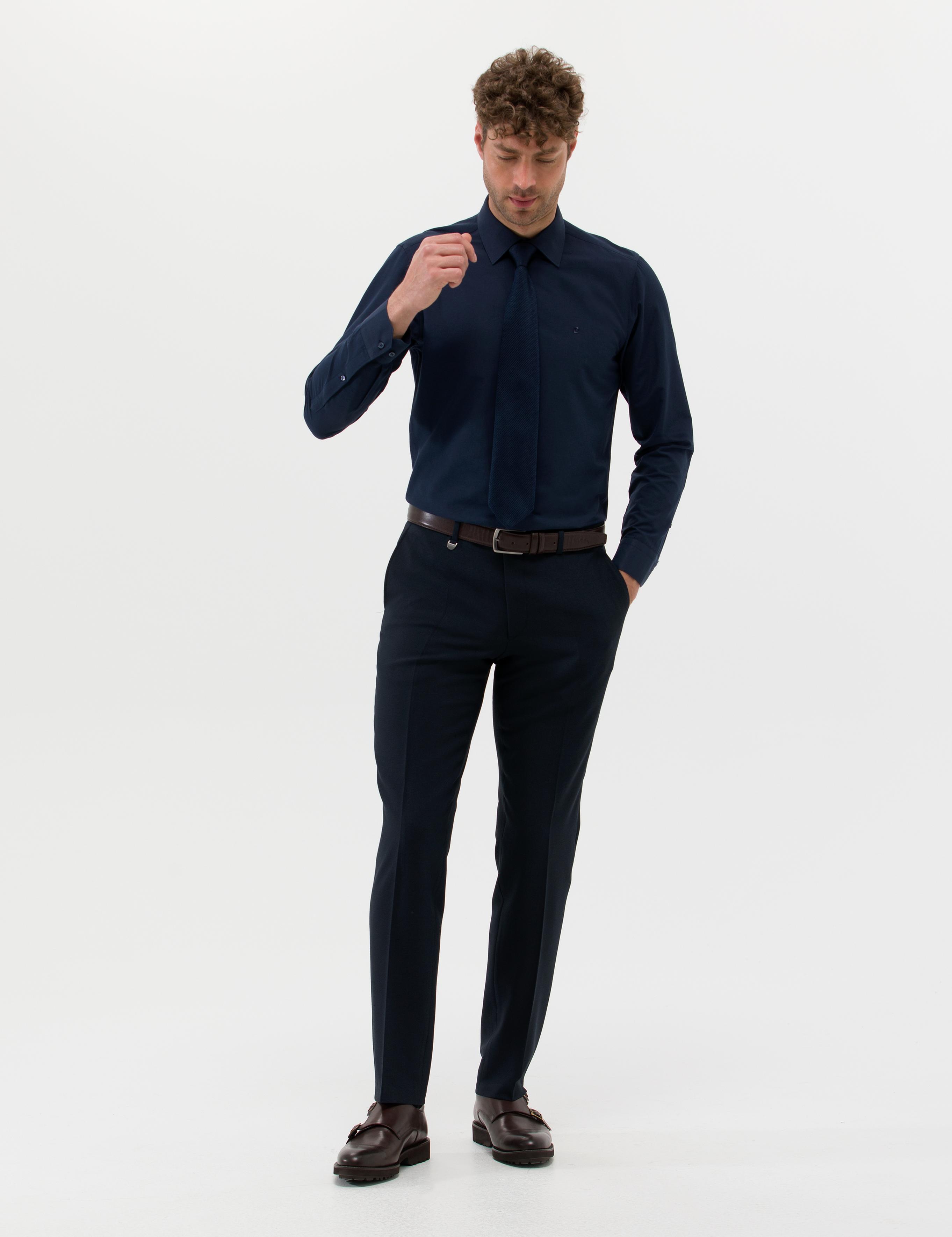 Lacivert Slim Fit Uzun Kollu Basic Gömlek