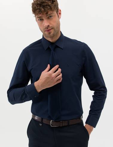 Lacivert Slim Fit Uzun Kollu Basic Gömlek