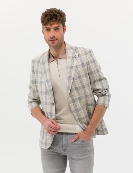 Gri Ekose İpek Yün Karışımlı Spor Ceket - 50264607008