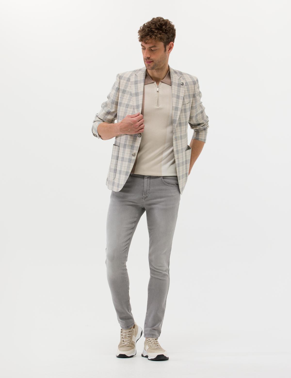 Gri Ekose İpek Yün Karışımlı Spor Ceket - 50264607008