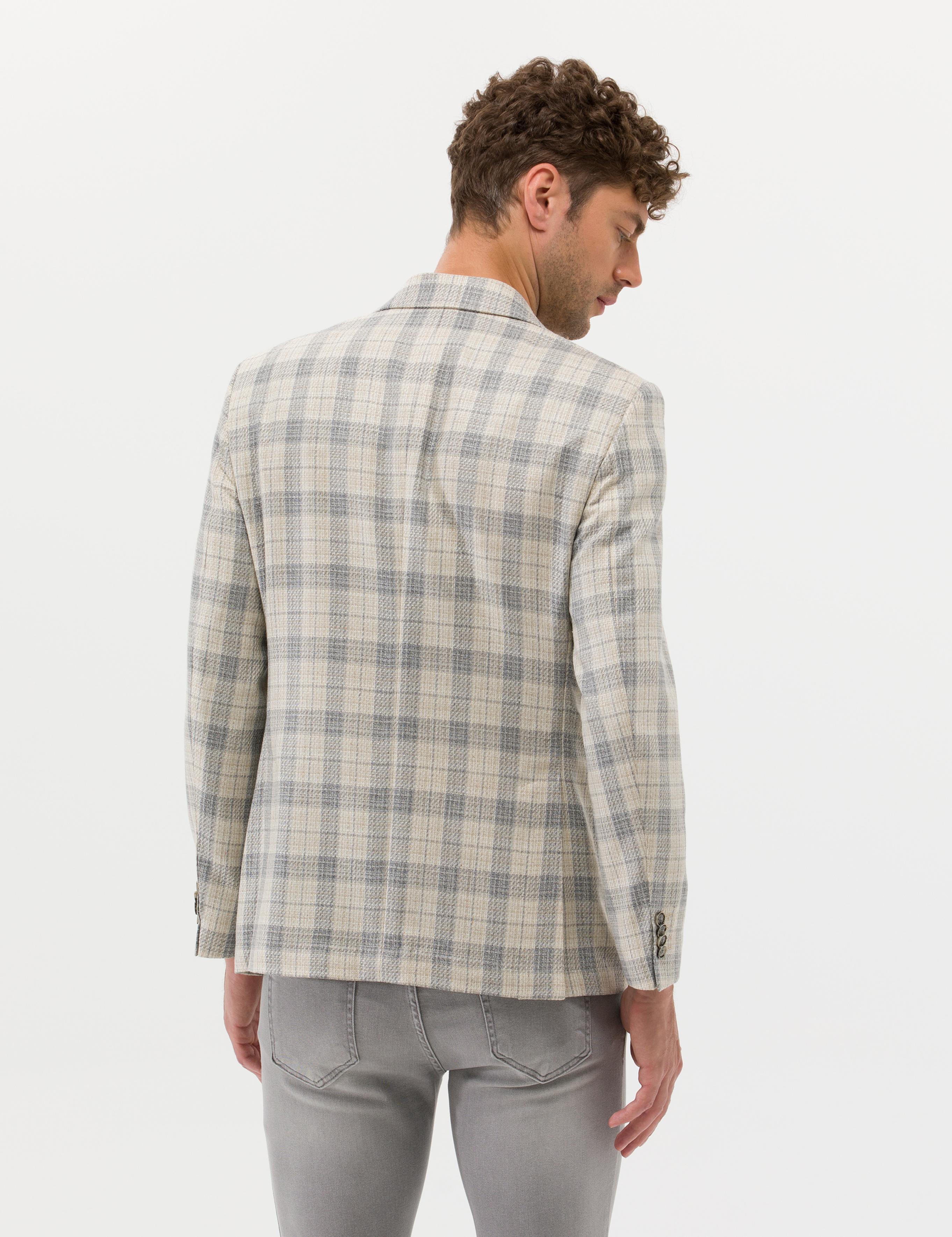 Gri Ekose İpek Yün Karışımlı Spor Ceket