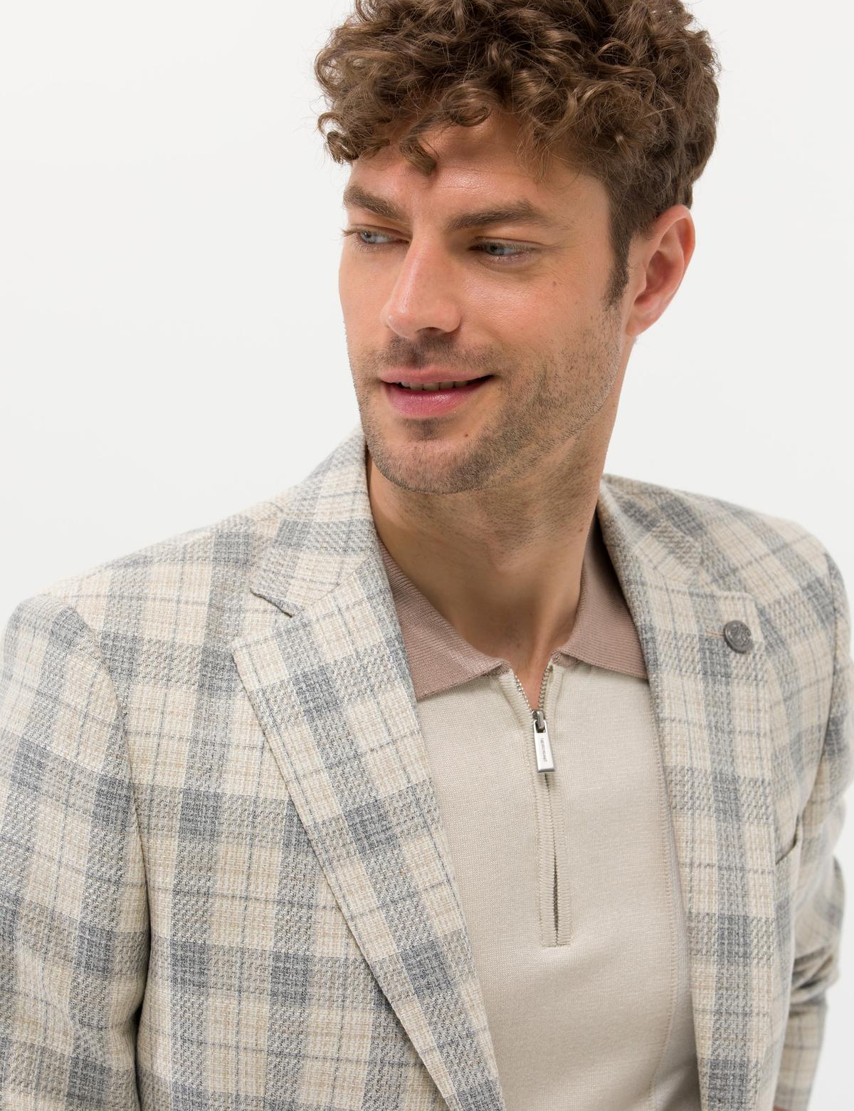 Gri Ekose İpek Yün Karışımlı Spor Ceket - 50264607008