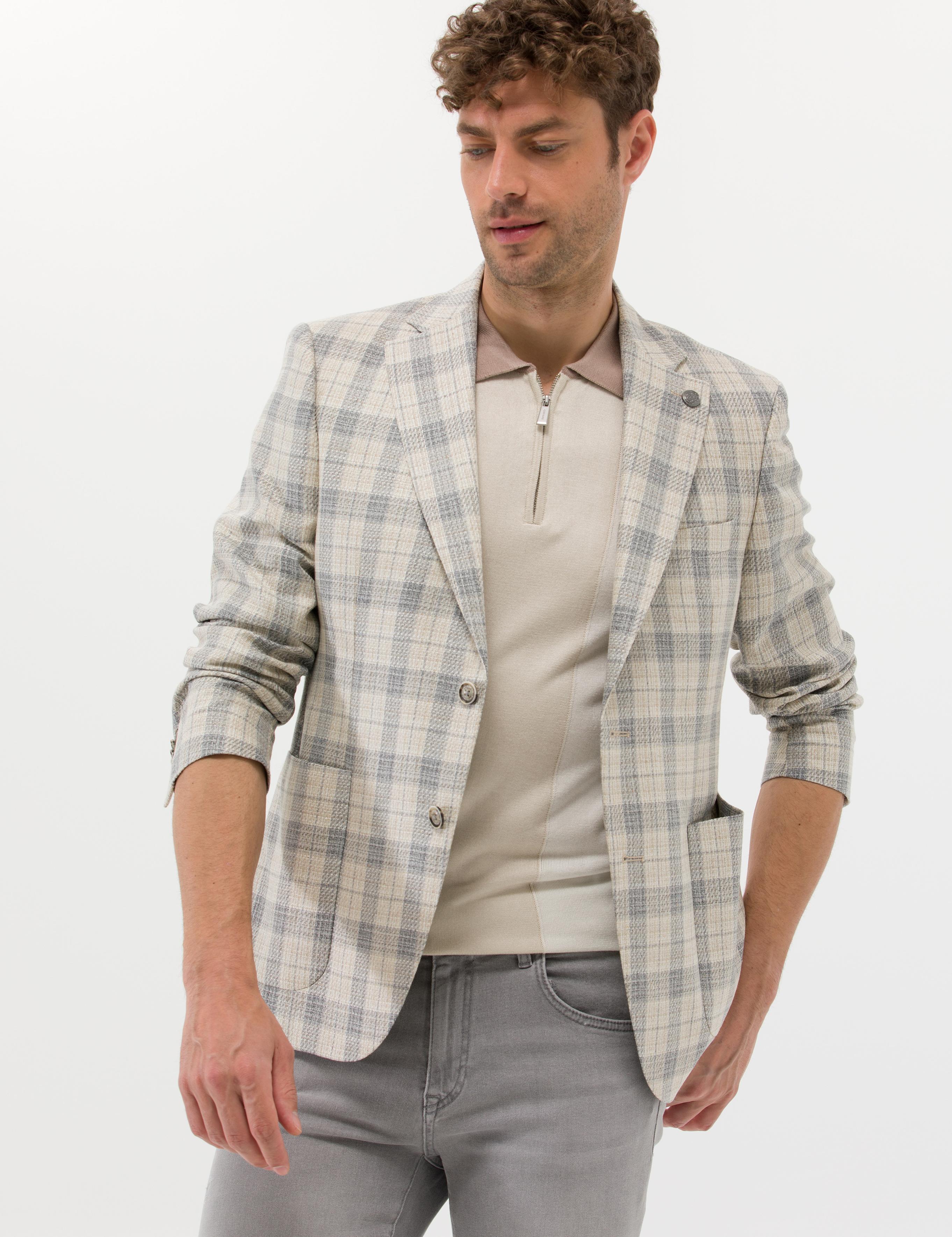 Gri Ekose İpek Yün Karışımlı Spor Ceket