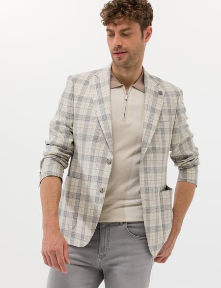 Gri Ekose İpek Yün Karışımlı Spor Ceket - 50264607008