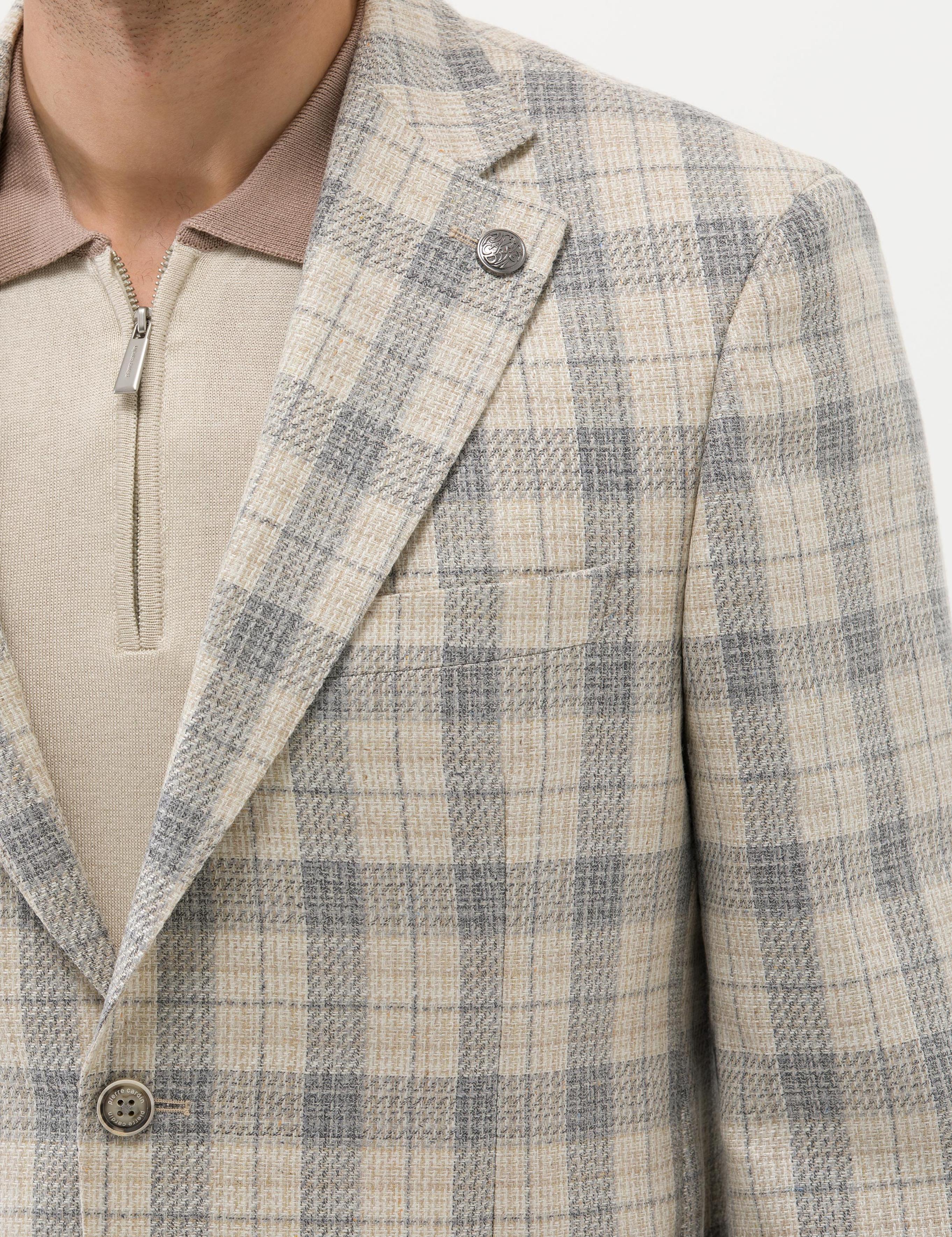 Gri Ekose İpek Yün Karışımlı Spor Ceket