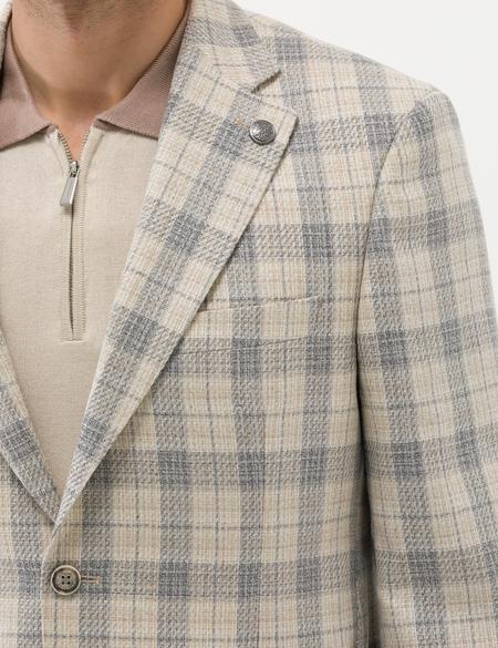 Gri Ekose İpek Yün Karışımlı Spor Ceket - 50264607008