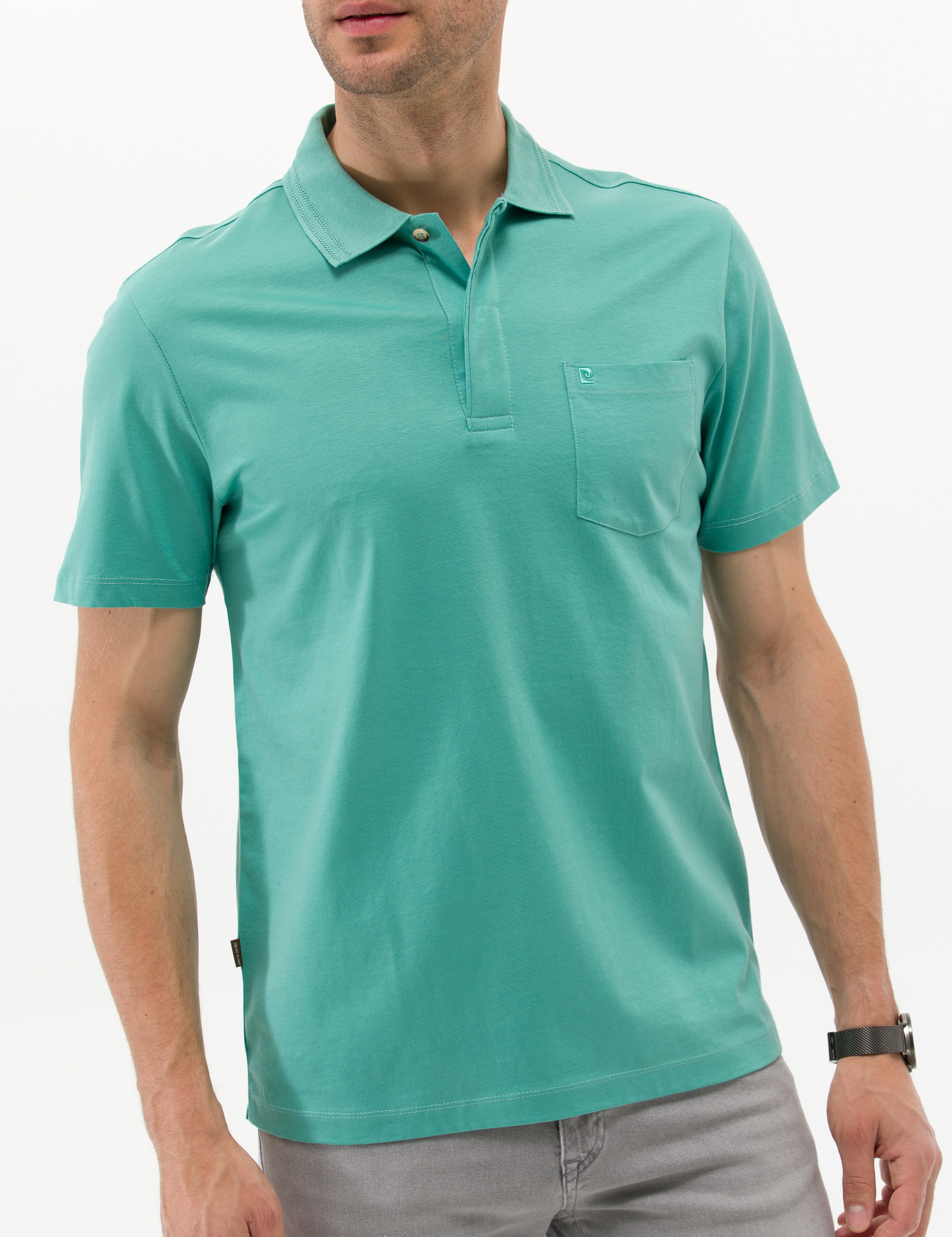 Yeşil Regular Fit Polo Yaka Merserize Tişört - Image 6