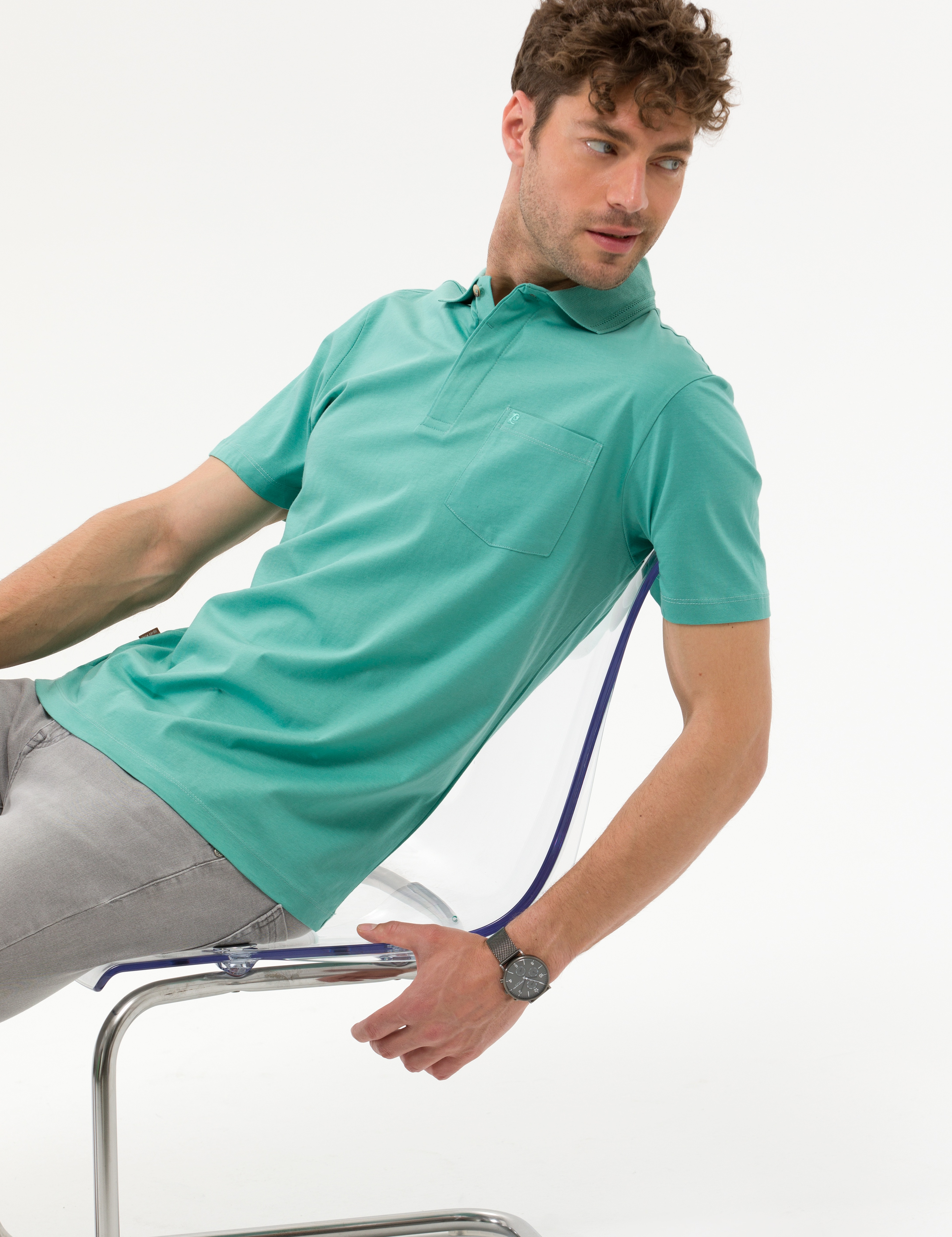 Yeşil Regular Fit Polo Yaka Merserize Tişört - Image 1