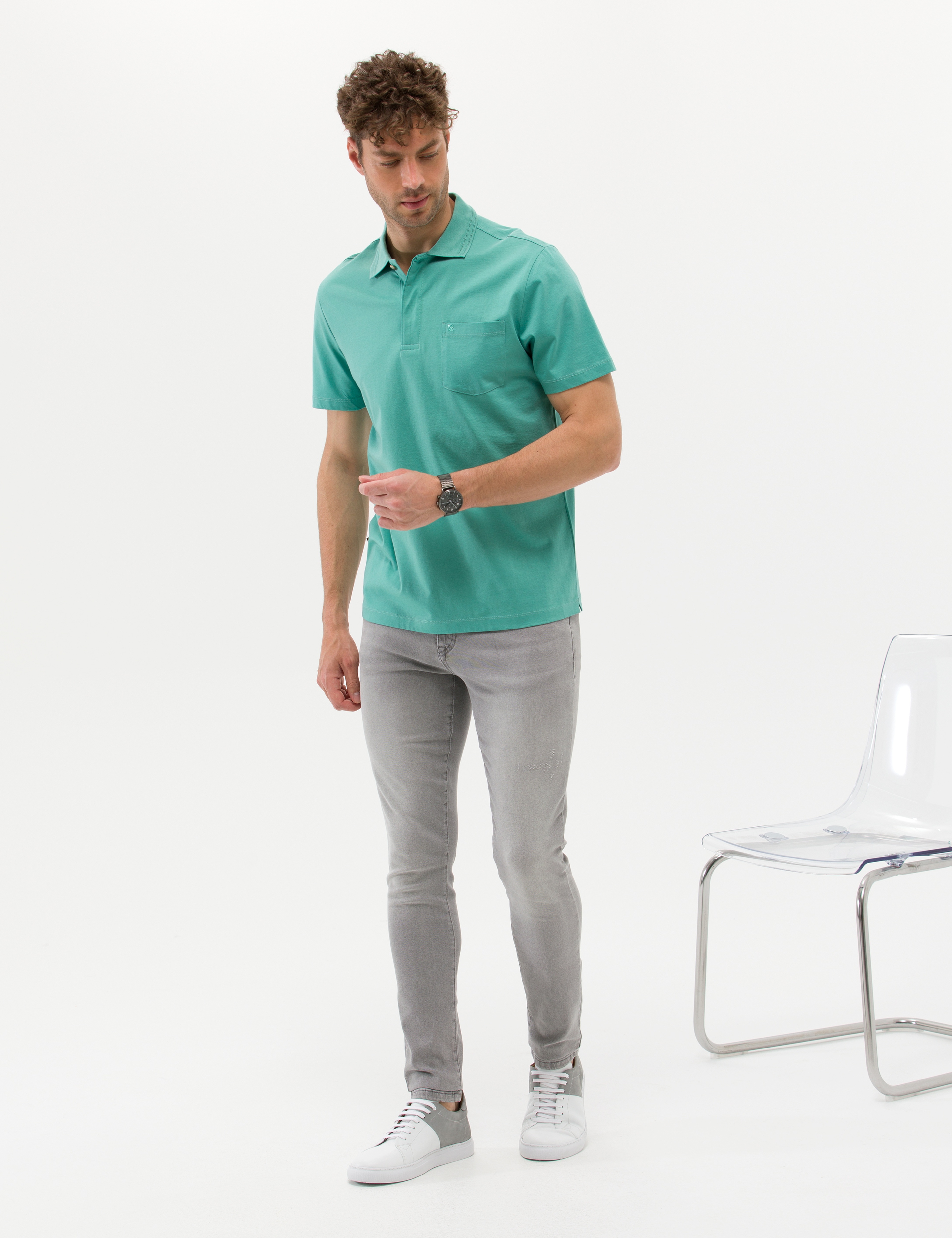 Yeşil Regular Fit Polo Yaka Merserize Tişört - Image 4