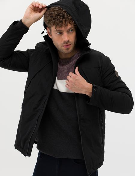 Siyah Basic Kapüşonlu Mont - 50254537032