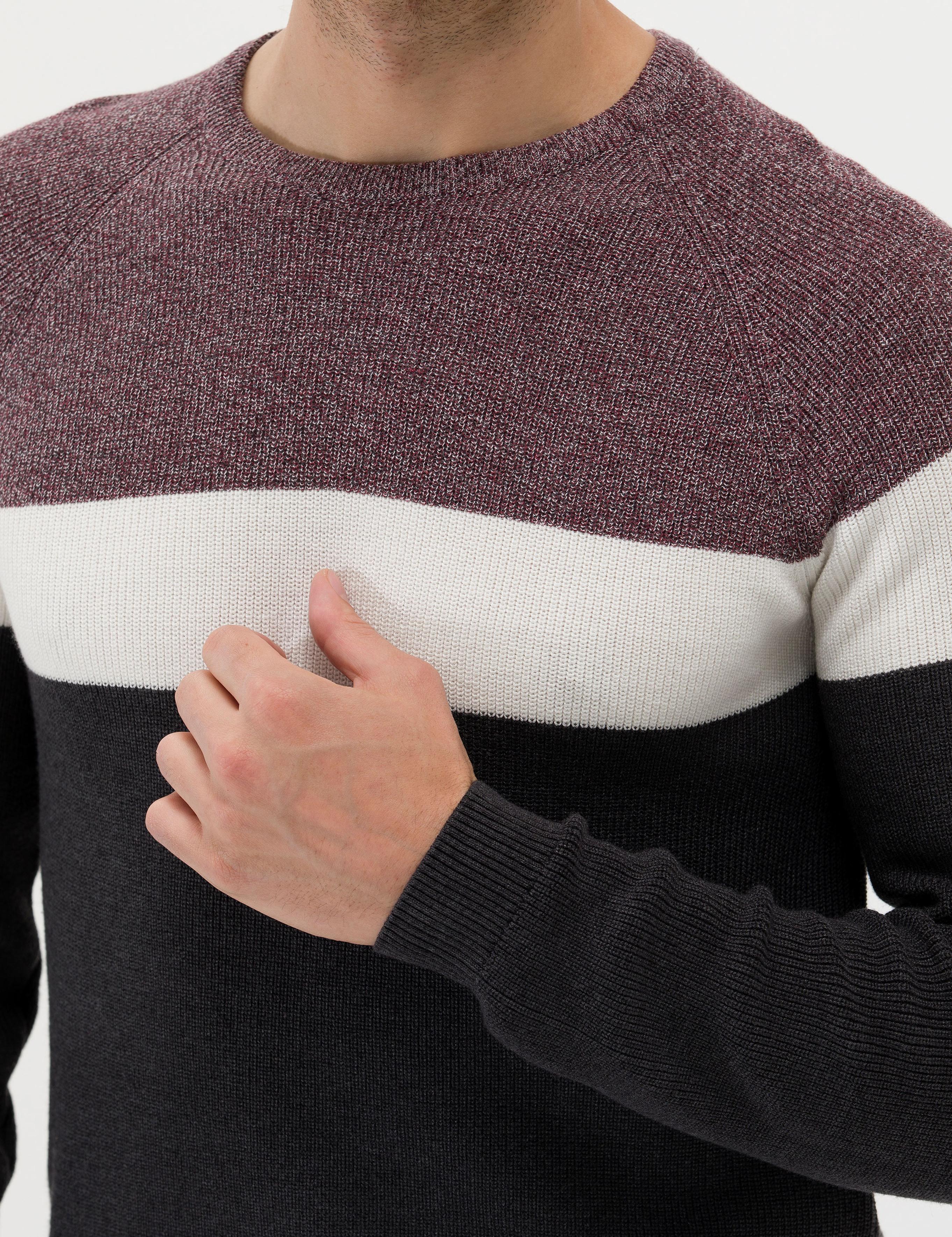 Bordo Slim Fit Bisiklet Yaka Triko Kazak