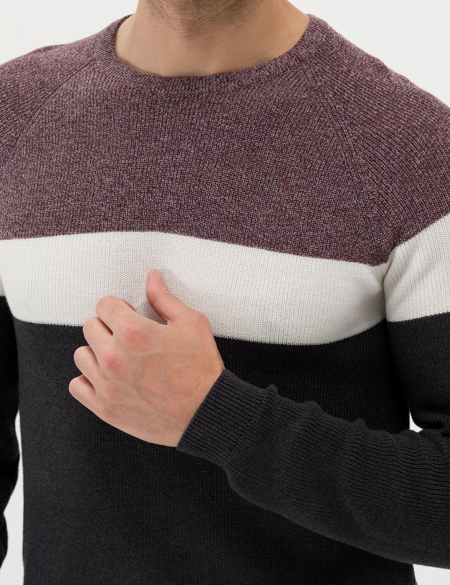 Bordo Slim Fit Bisiklet Yaka Triko Kazak