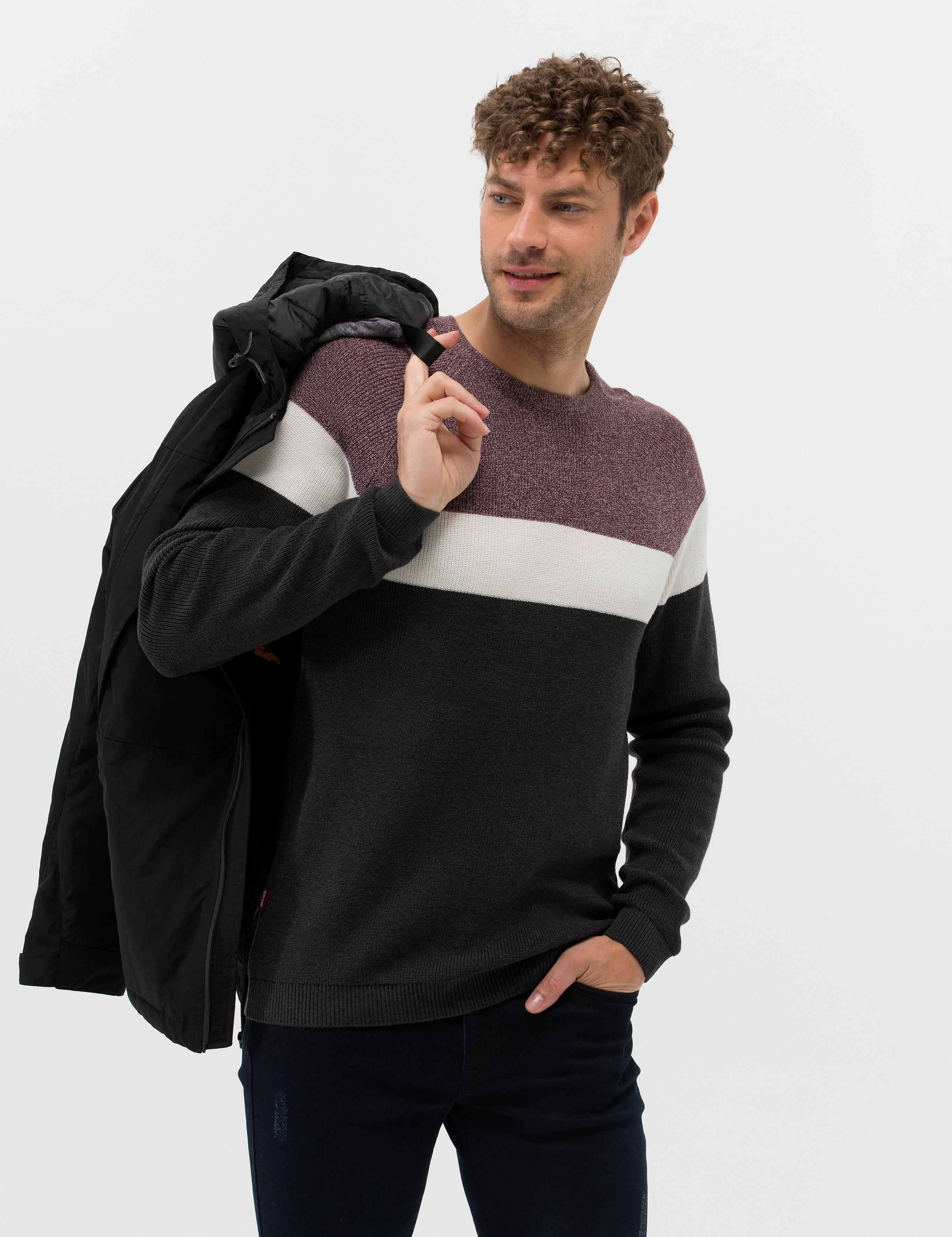 Bordo Slim Fit Bisiklet Yaka Triko Kazak