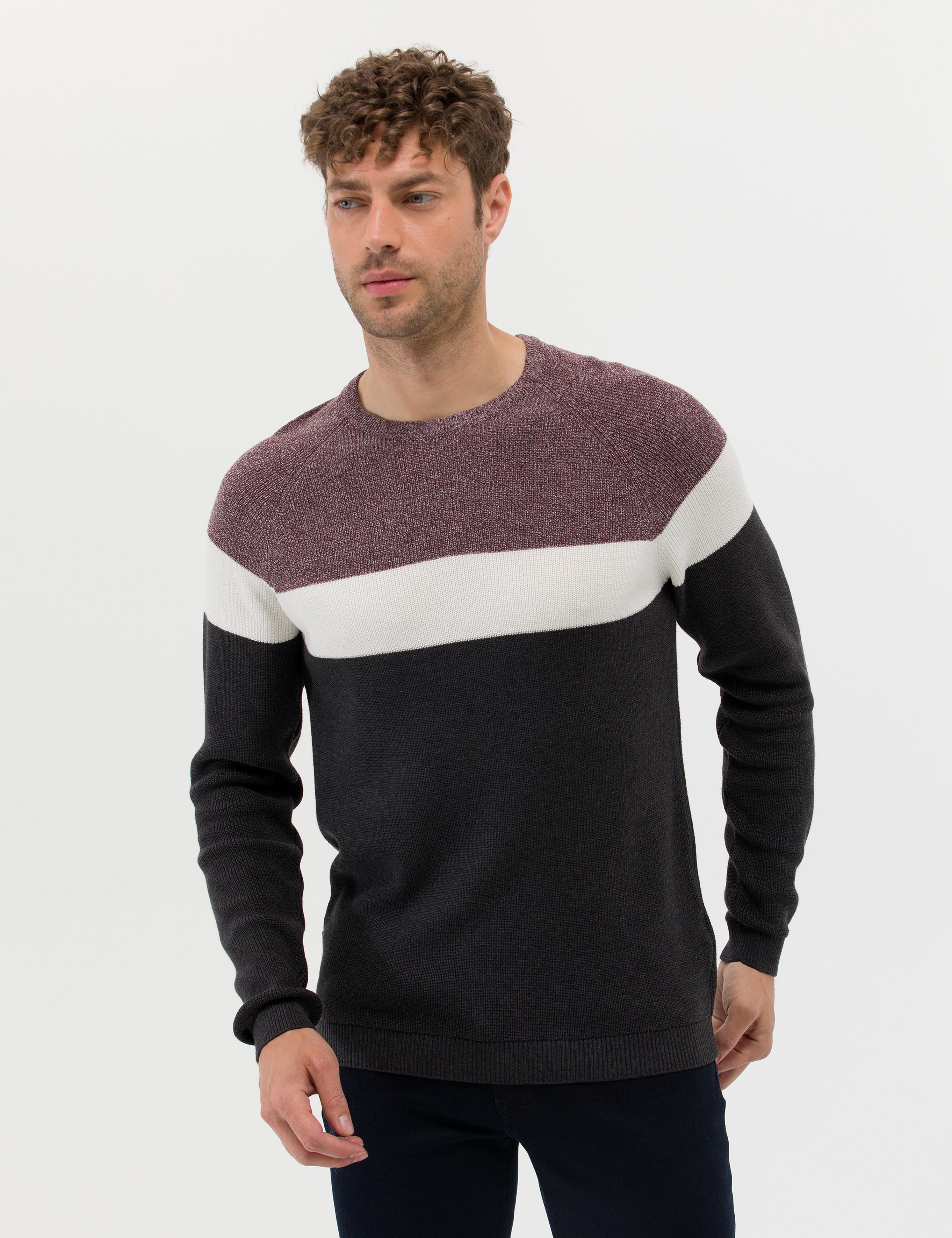 Bordo Slim Fit Bisiklet Yaka Triko Kazak