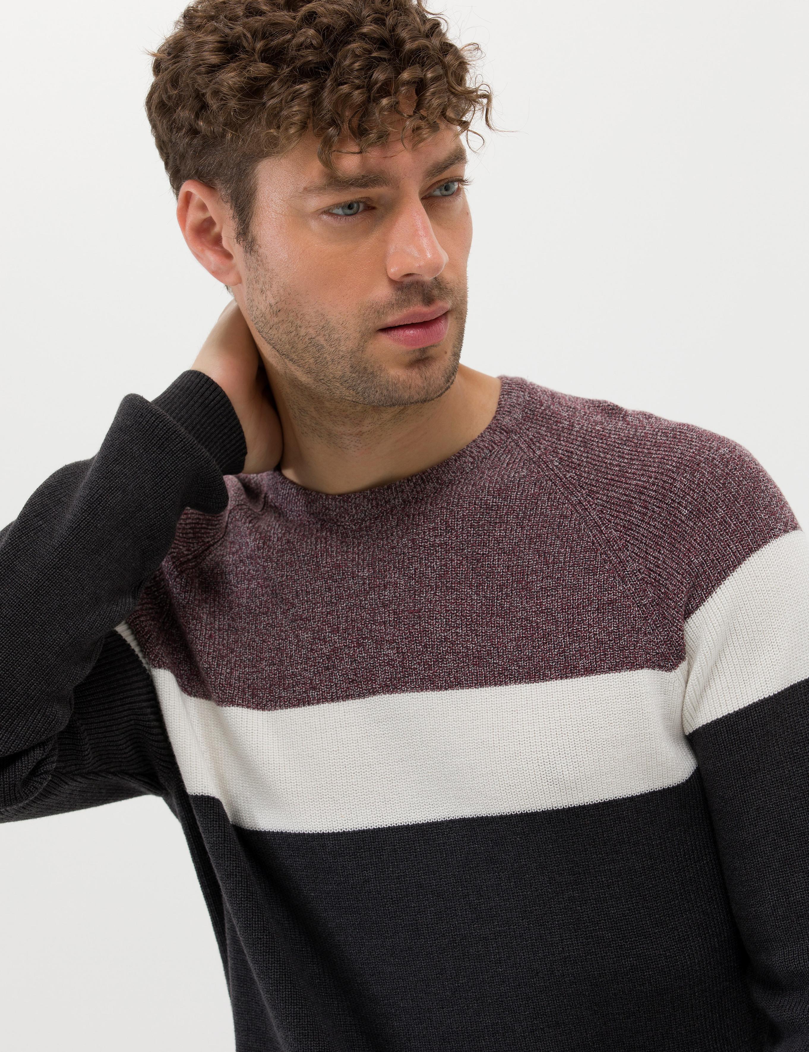 Bordo Slim Fit Bisiklet Yaka Triko Kazak