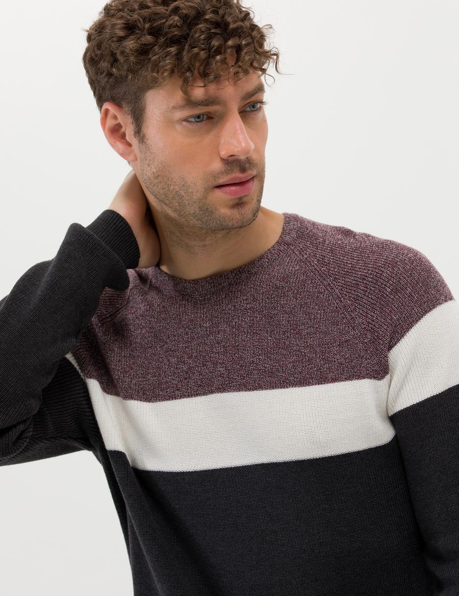 Bordo Slim Fit Bisiklet Yaka Triko Kazak