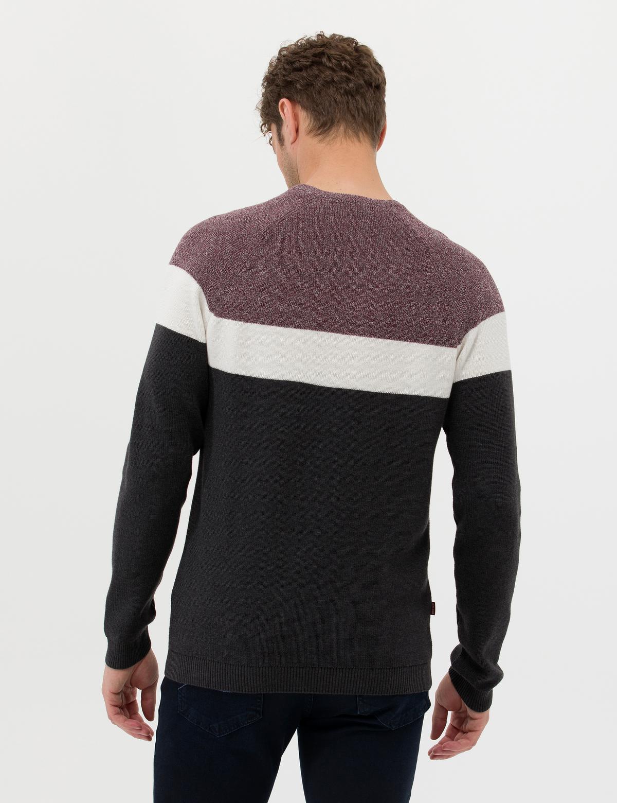 Bordo Slim Fit Bisiklet Yaka Triko Kazak - 50259863046