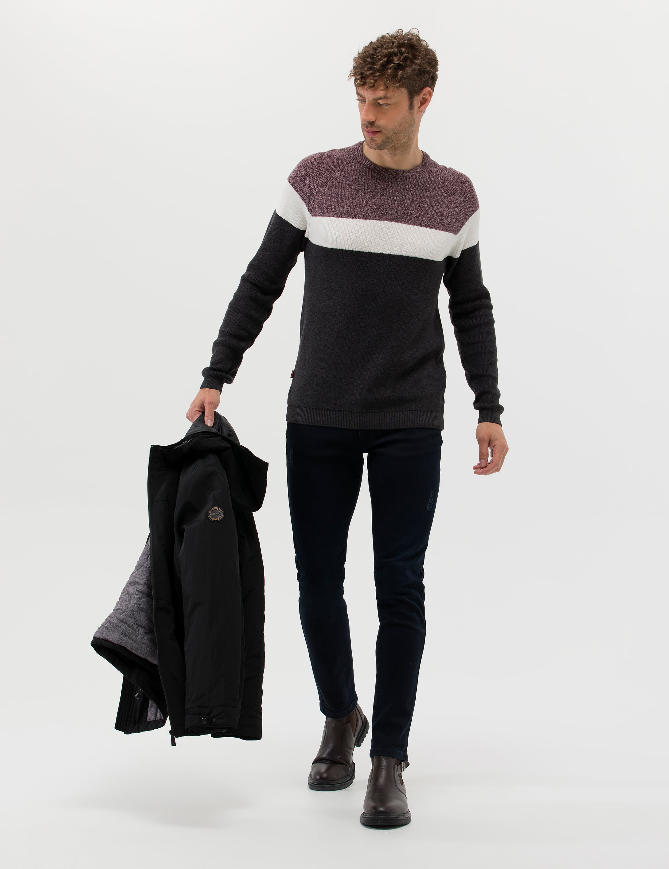 Bordo Slim Fit Bisiklet Yaka Triko Kazak