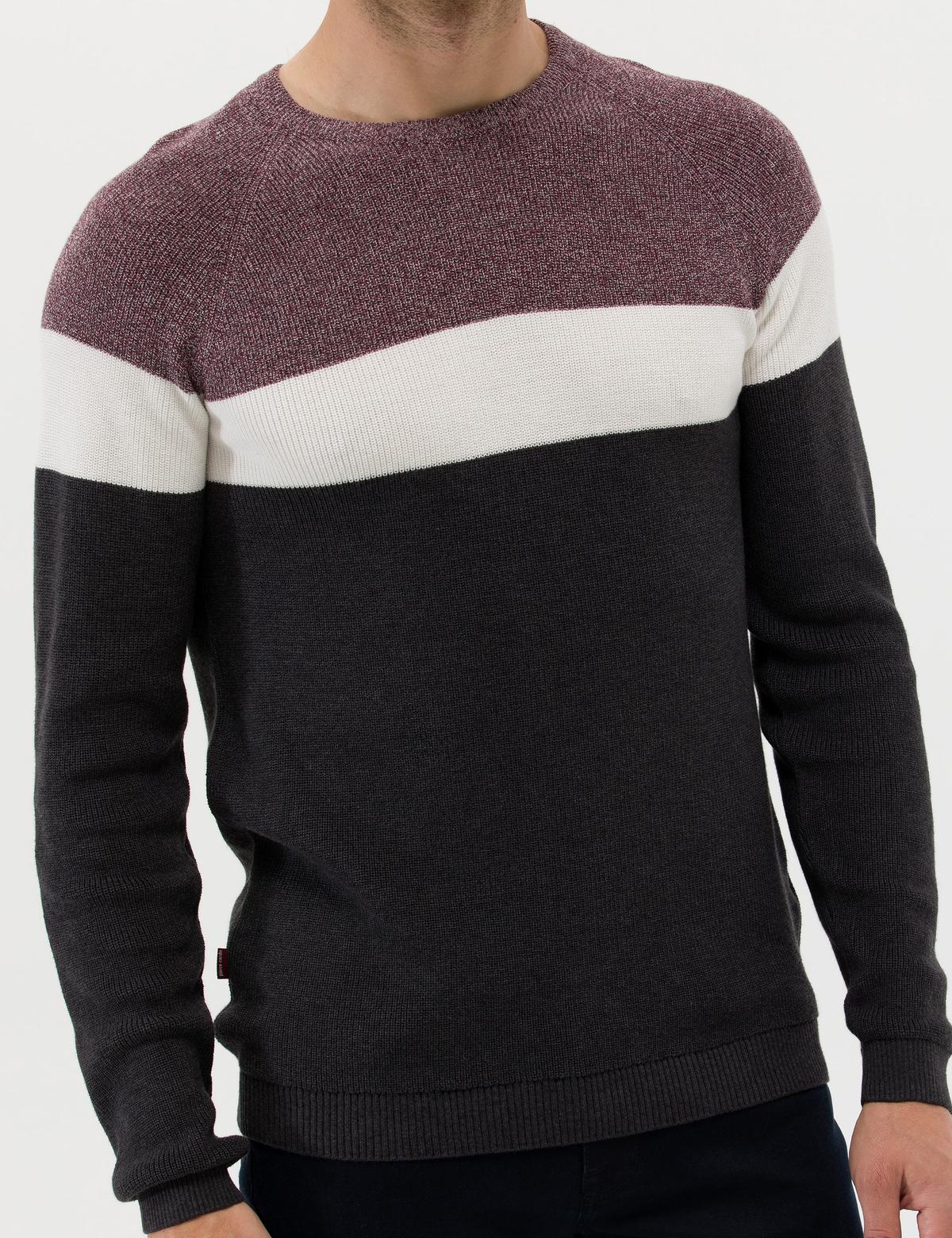 Bordo Slim Fit Bisiklet Yaka Triko Kazak - 50259863046