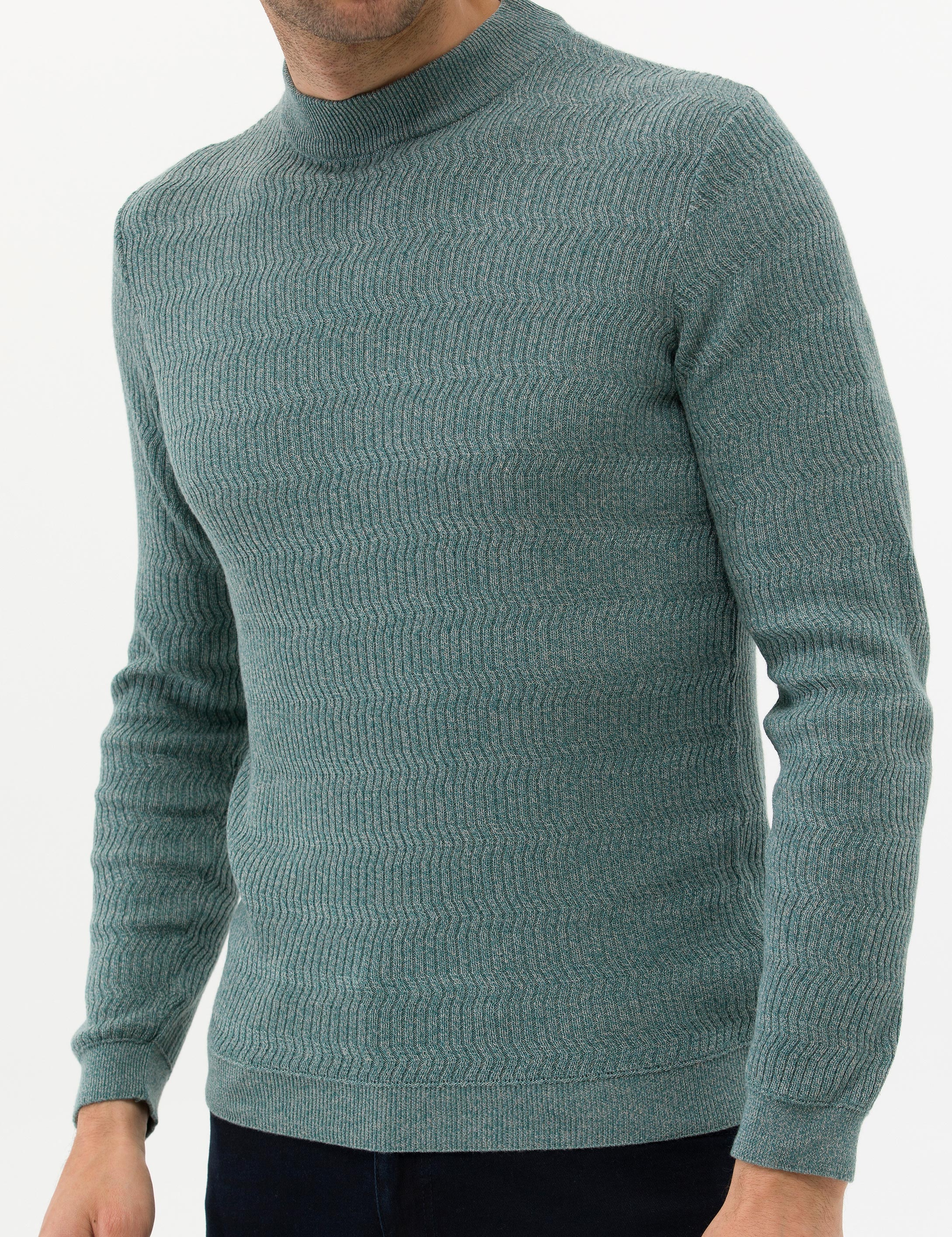 Yeşil Slim Fit Bisiklet Yaka Triko Kazak - Image 6