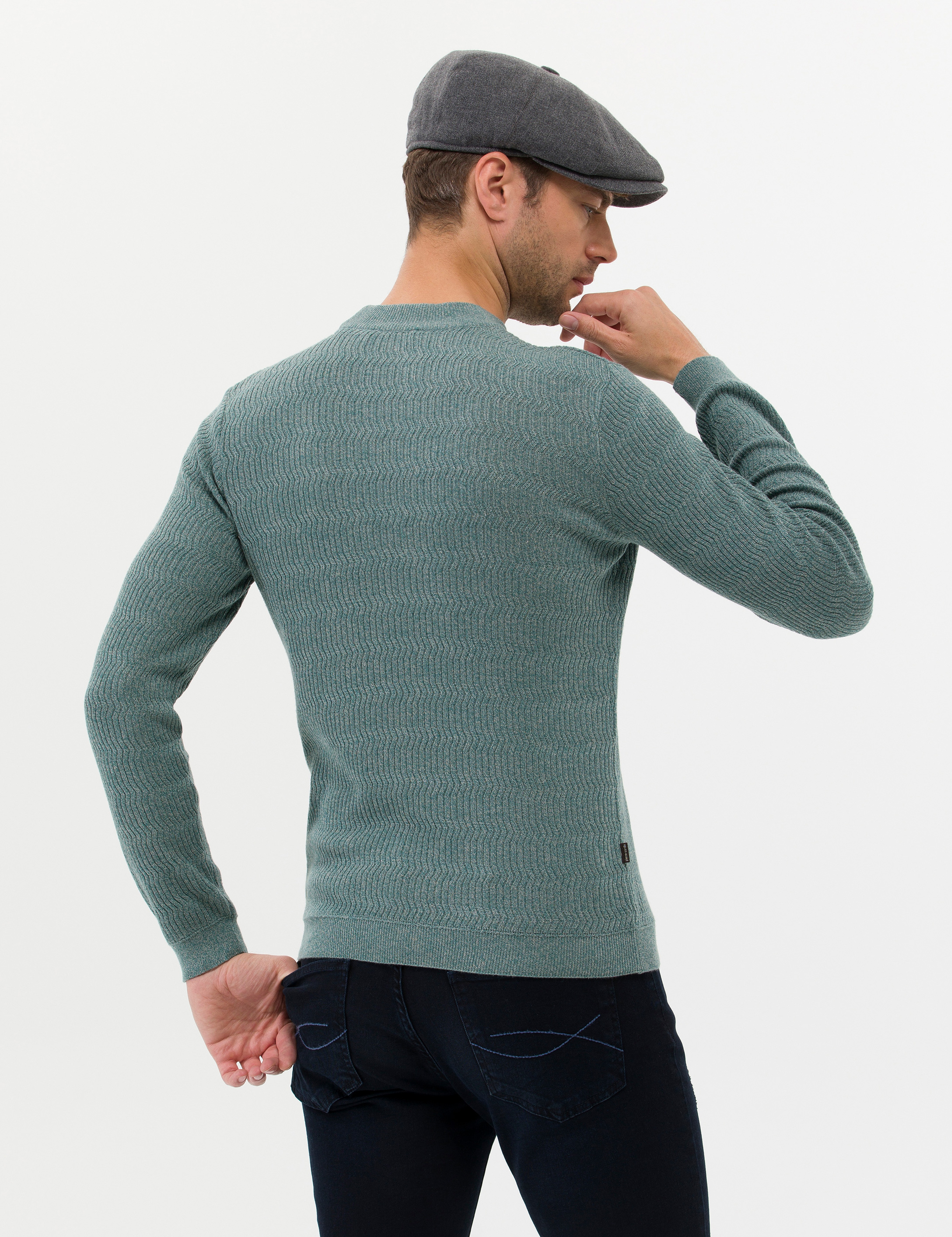Yeşil Slim Fit Bisiklet Yaka Triko Kazak - Image 5
