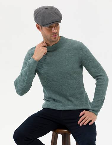 Yeşil Slim Fit Bisiklet Yaka Triko Kazak