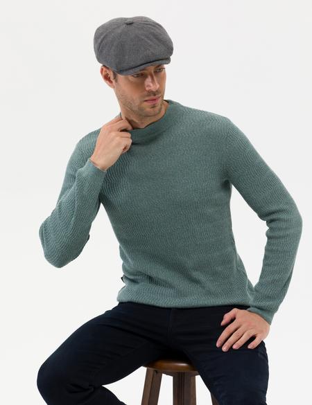 Yeşil Slim Fit Bisiklet Yaka Triko Kazak - 50260296008