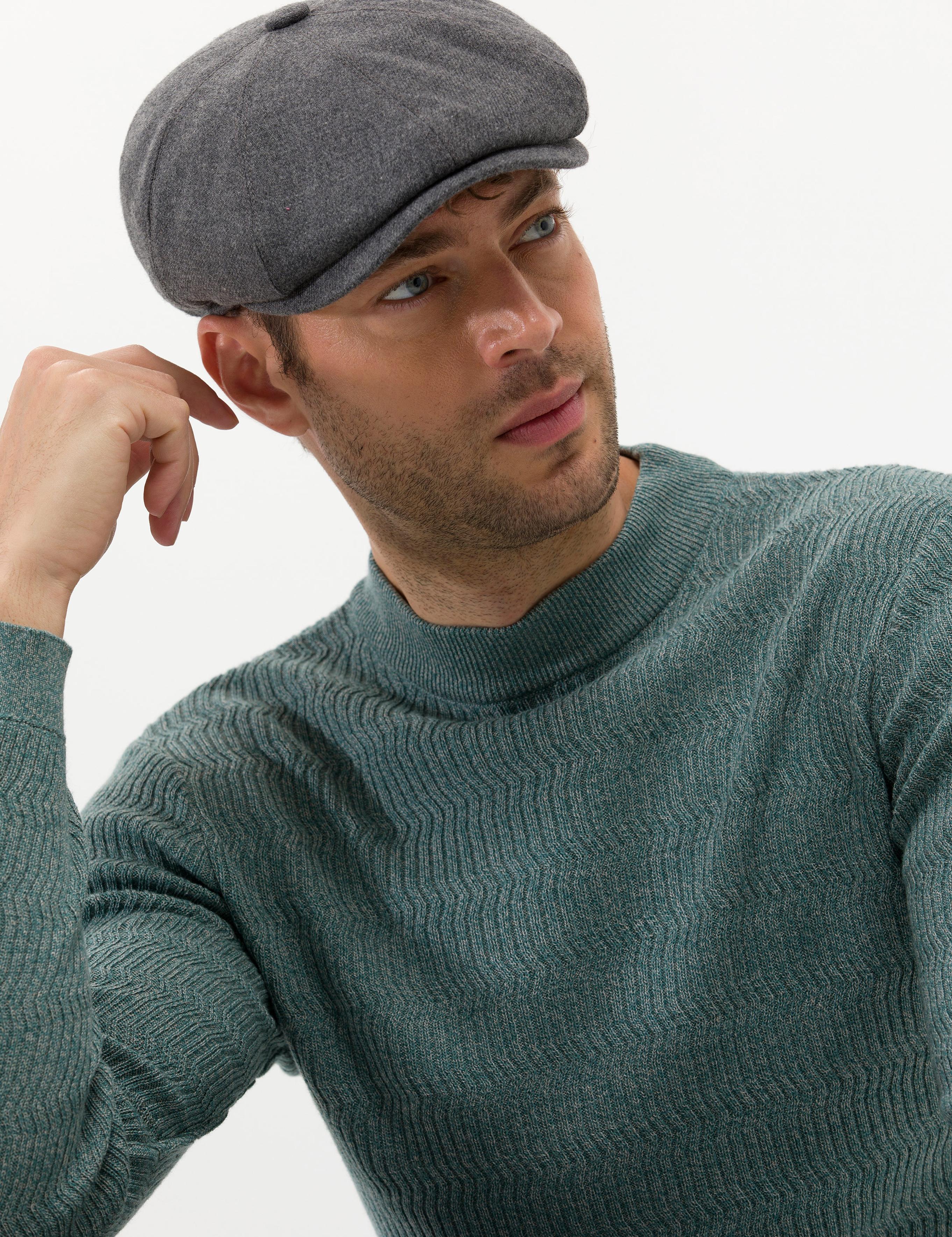 Yeşil Slim Fit Bisiklet Yaka Triko Kazak