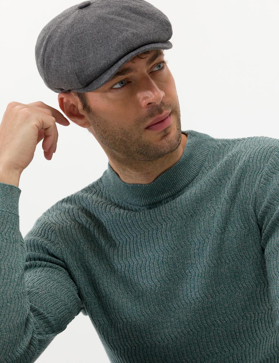 Yeşil Slim Fit Bisiklet Yaka Triko Kazak