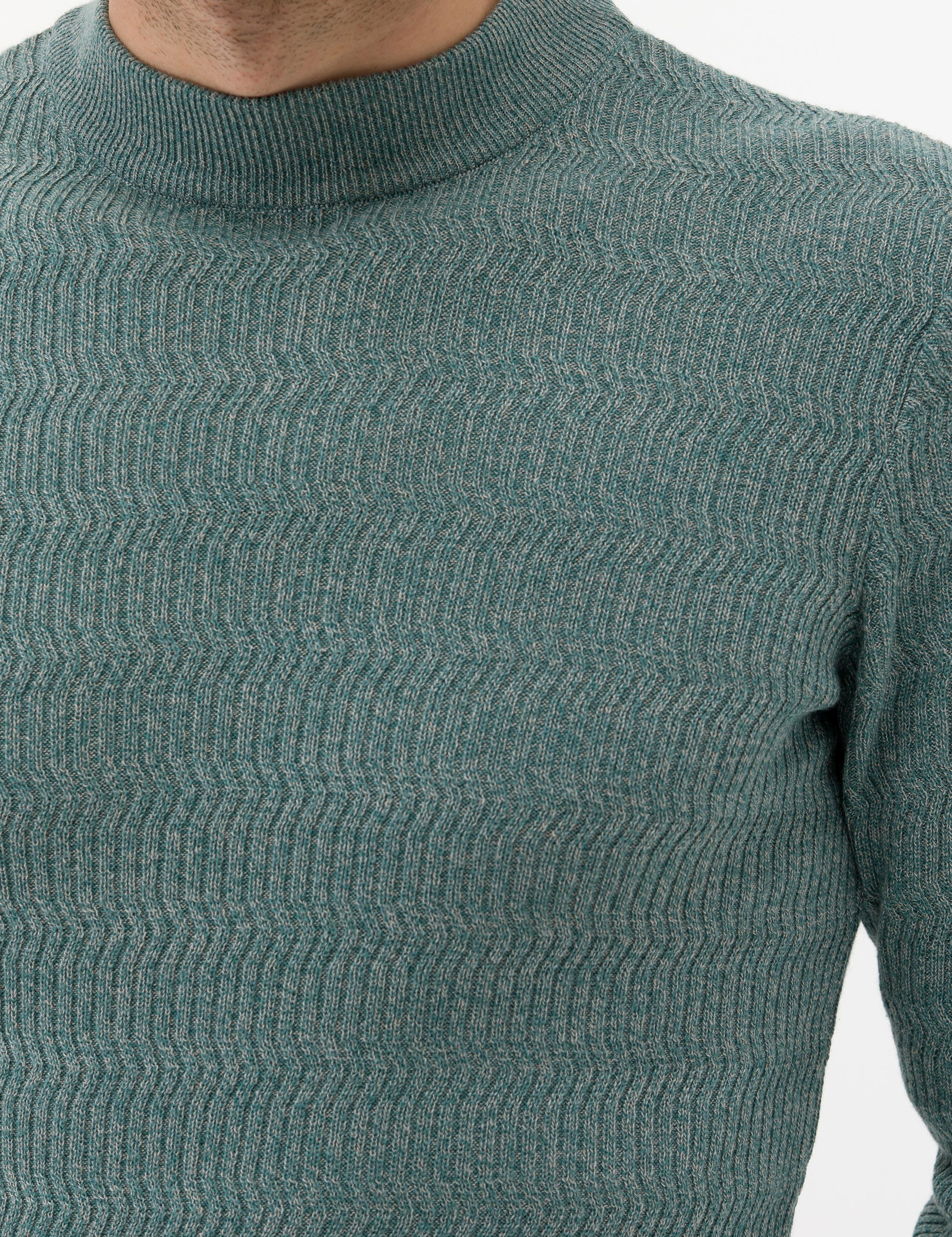 Yeşil Slim Fit Bisiklet Yaka Triko Kazak - Image 7