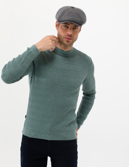 Yeşil Slim Fit Bisiklet Yaka Triko Kazak - 50260296008