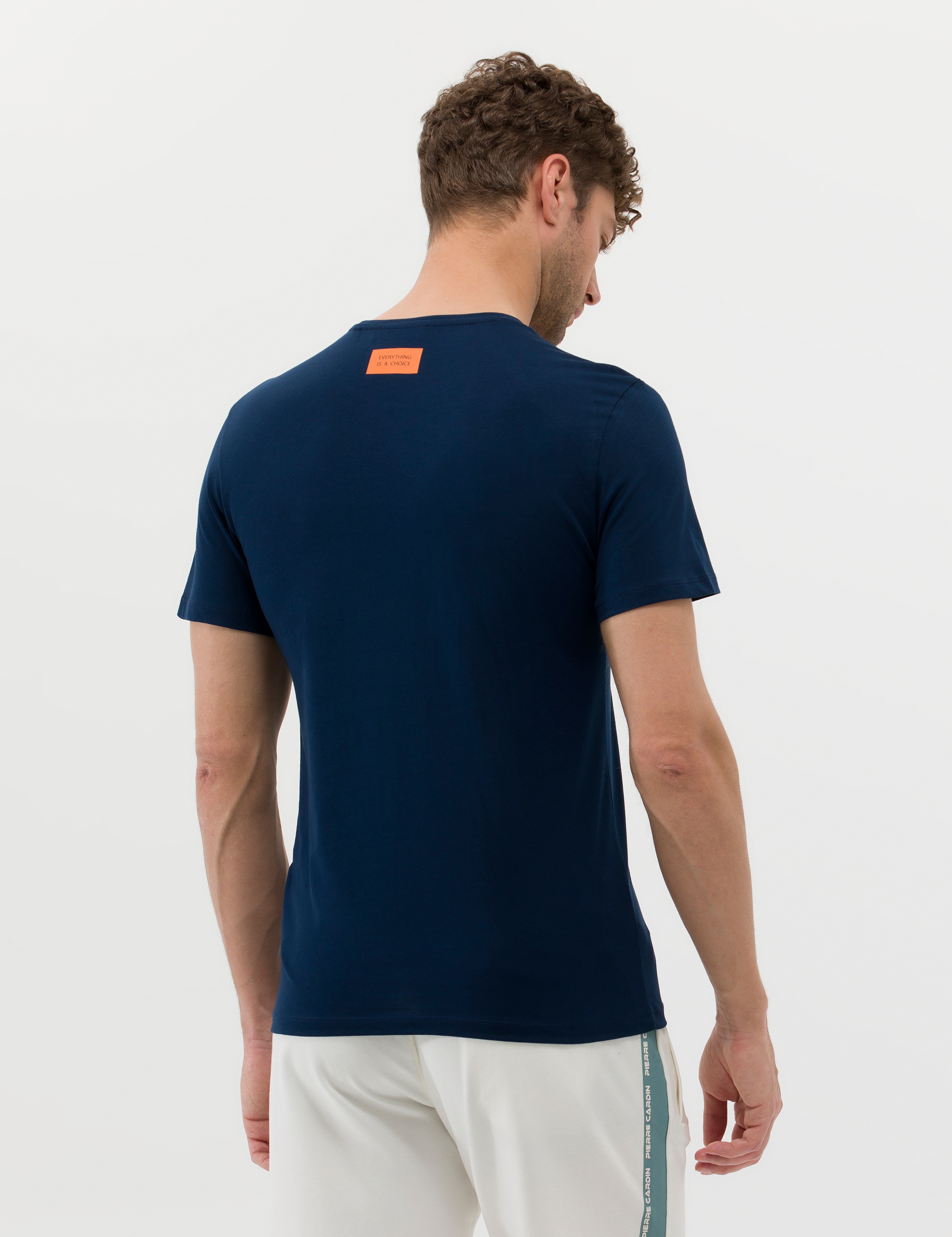 Lacivert Slim Fit Baskılı Bisiklet Yaka Tişört