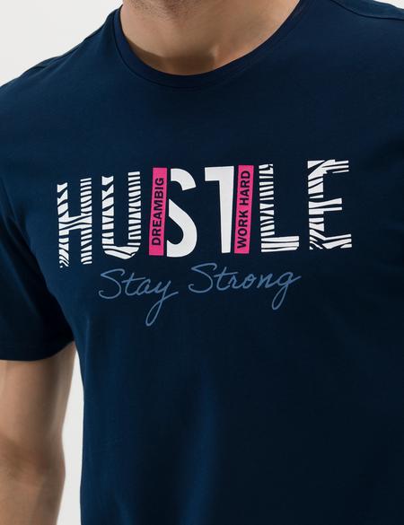 Lacivert Slim Fit Baskılı Bisiklet Yaka Tişört - 50262662088