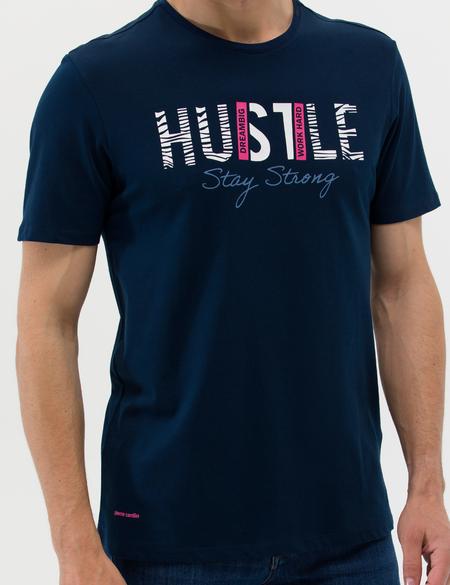 Lacivert Slim Fit Baskılı Bisiklet Yaka Tişört - 50262662088