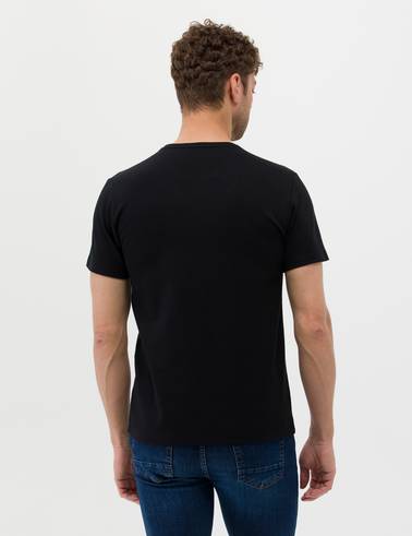 Siyah Slim Fit Baskılı Bisiklet Yaka Tişört