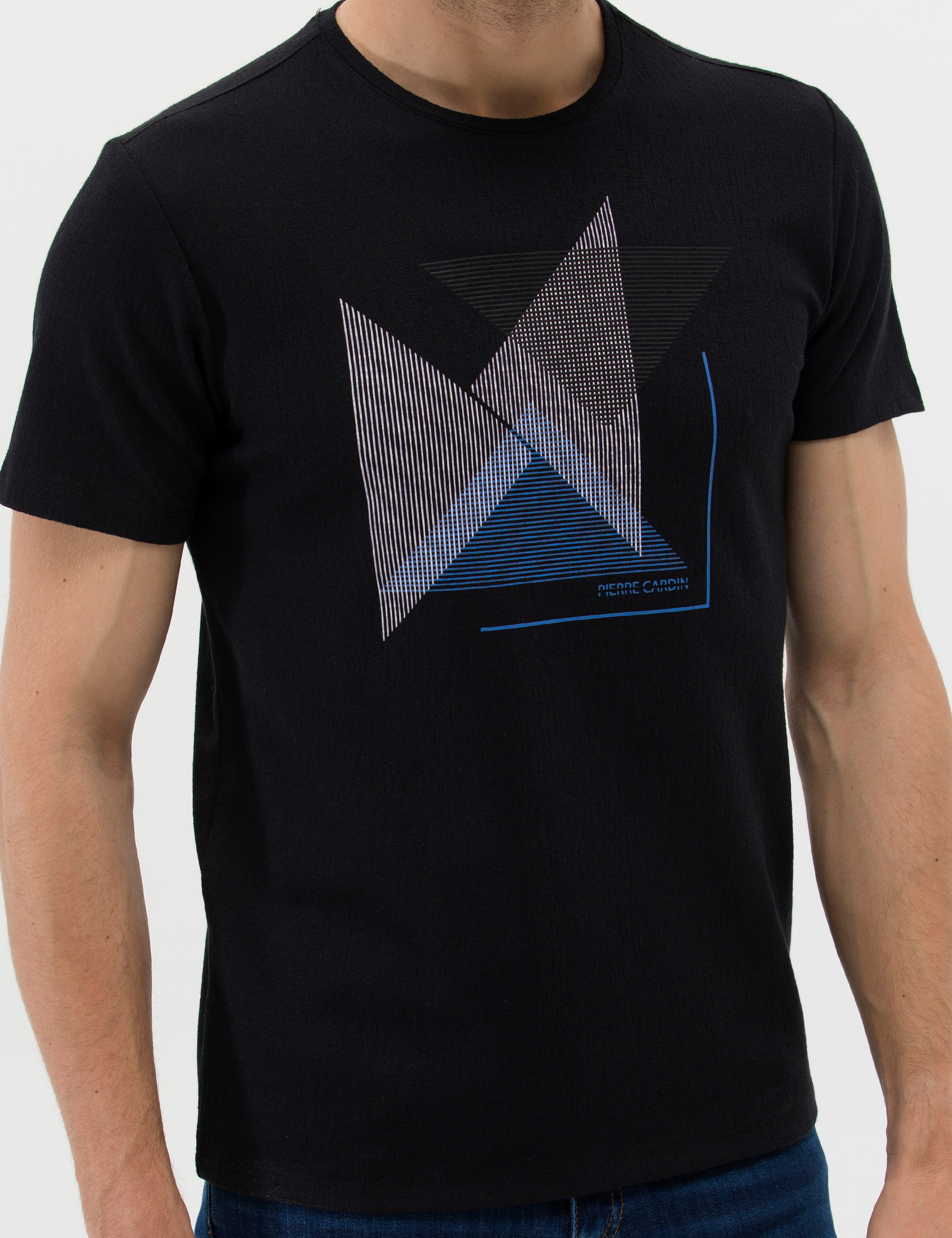 Siyah Slim Fit Baskılı Bisiklet Yaka Tişört - Image 6