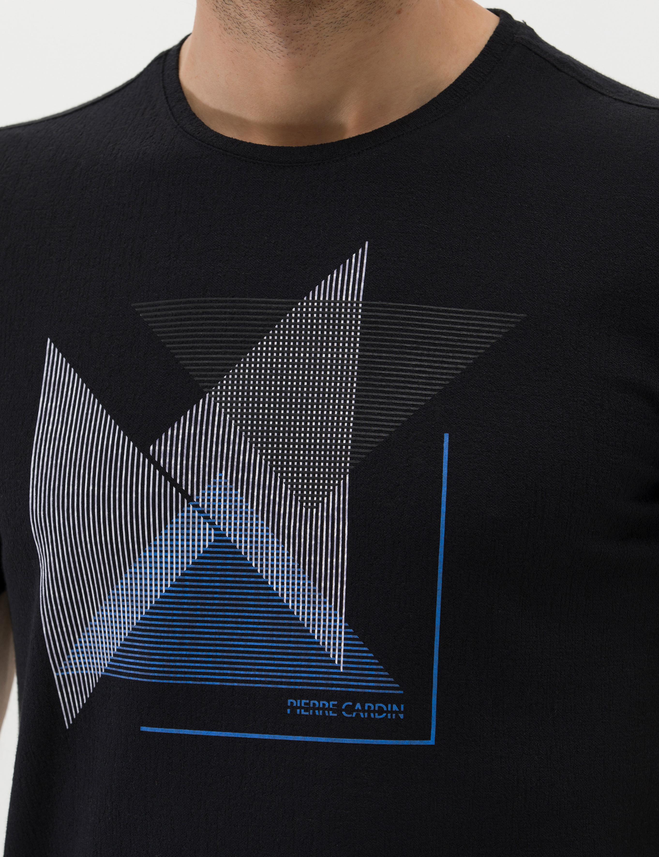 Siyah Slim Fit Baskılı Bisiklet Yaka Tişört